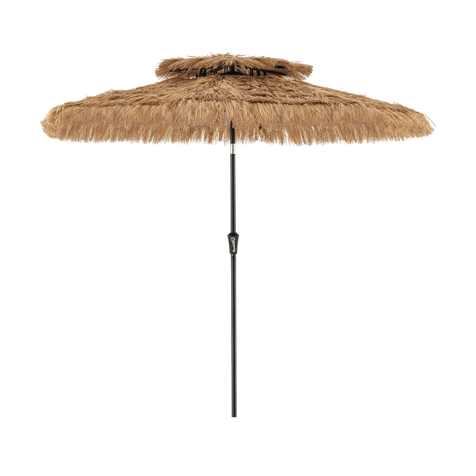 SUGIFT 9-Foot Thatched Tiki Patio Umbrella with 8 Ribs Push-Button Tilt Natural