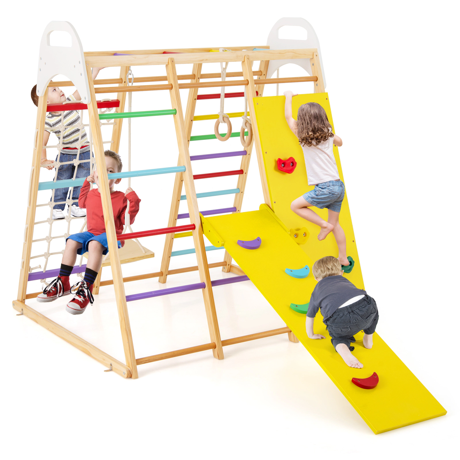 LJG Kids 8-in-1 Wooden Jungle Gym Playset with Slide and Monkey Bars