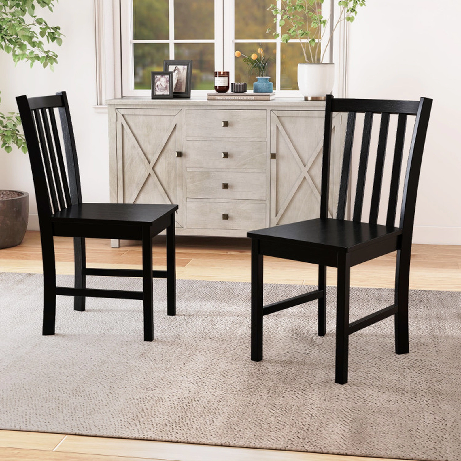 SUGIFT Set of 2 Black Rustic Kitchen Dining Chairs with Slat Tilt Backrest 16-in W 35-in H 330-lb Per Chair