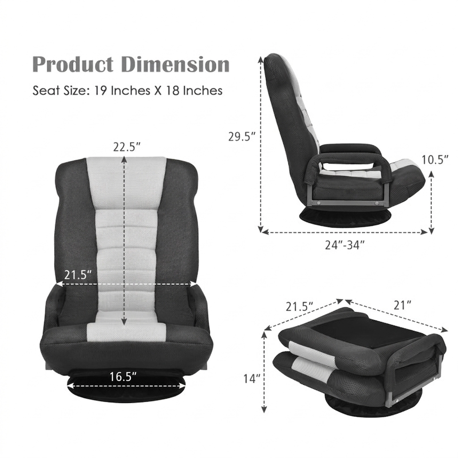 SUGIFT 360-Degree Swivel Gaming Floor Chair with 6-Position Foldable Backrest 310-lb Capacity Green Red Brown Blue