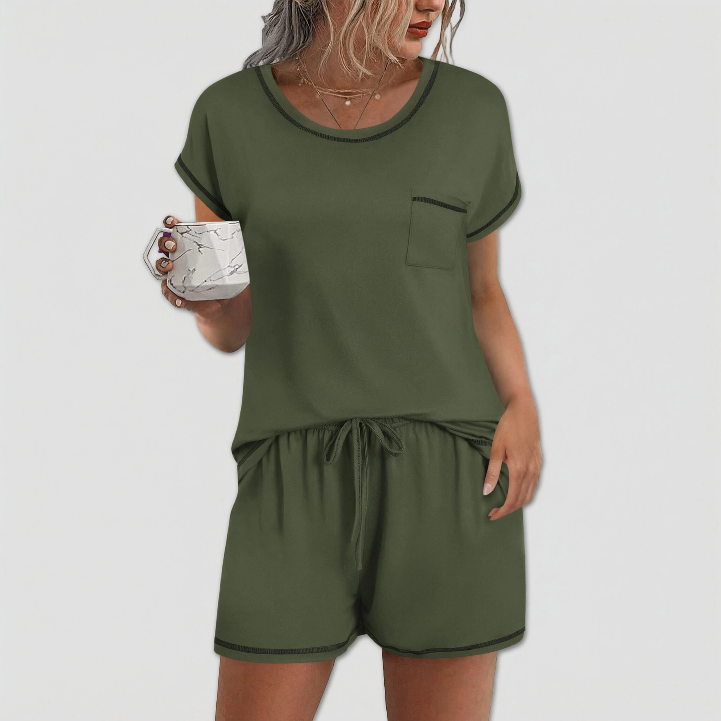 Ekouaer Womens Pajama Sets 2 Piece Soft Short Sleeve Top and Shorts Sleepwear Round Neck Pjs Lounge