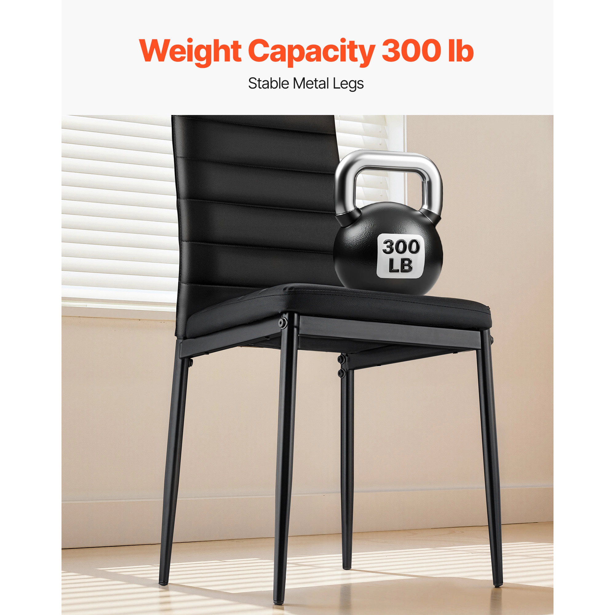 HONGGE Black Faux Leather Dining Chairs Set of 4, Modern Upholstered Kitchen Chairs with Metal Legs and Thick Cushions