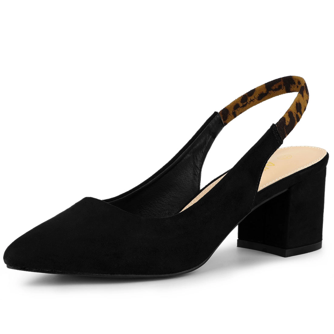 BLISSFUL STEP Women's Pointed Toe Block Heel Slingback Heels Pumps