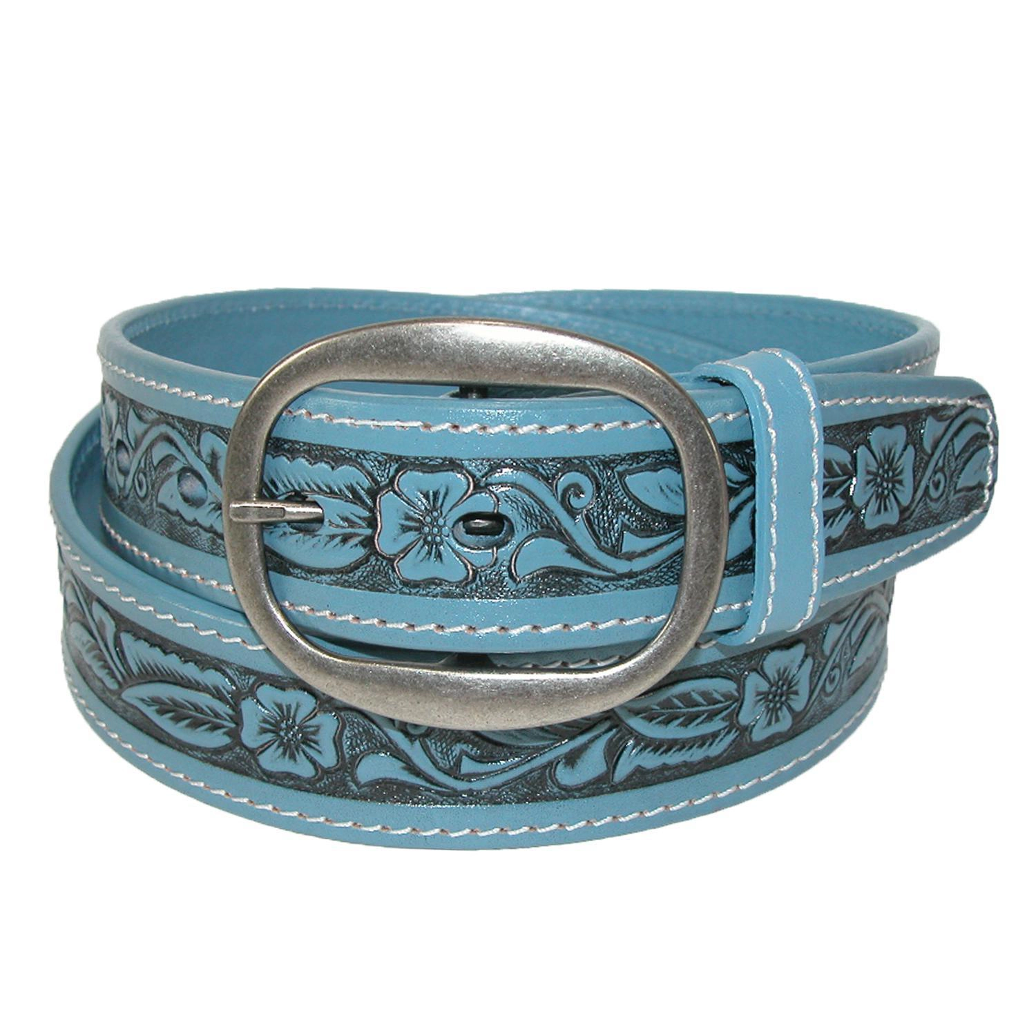CTM Leather Western Embossed Belt with Removable Buckle