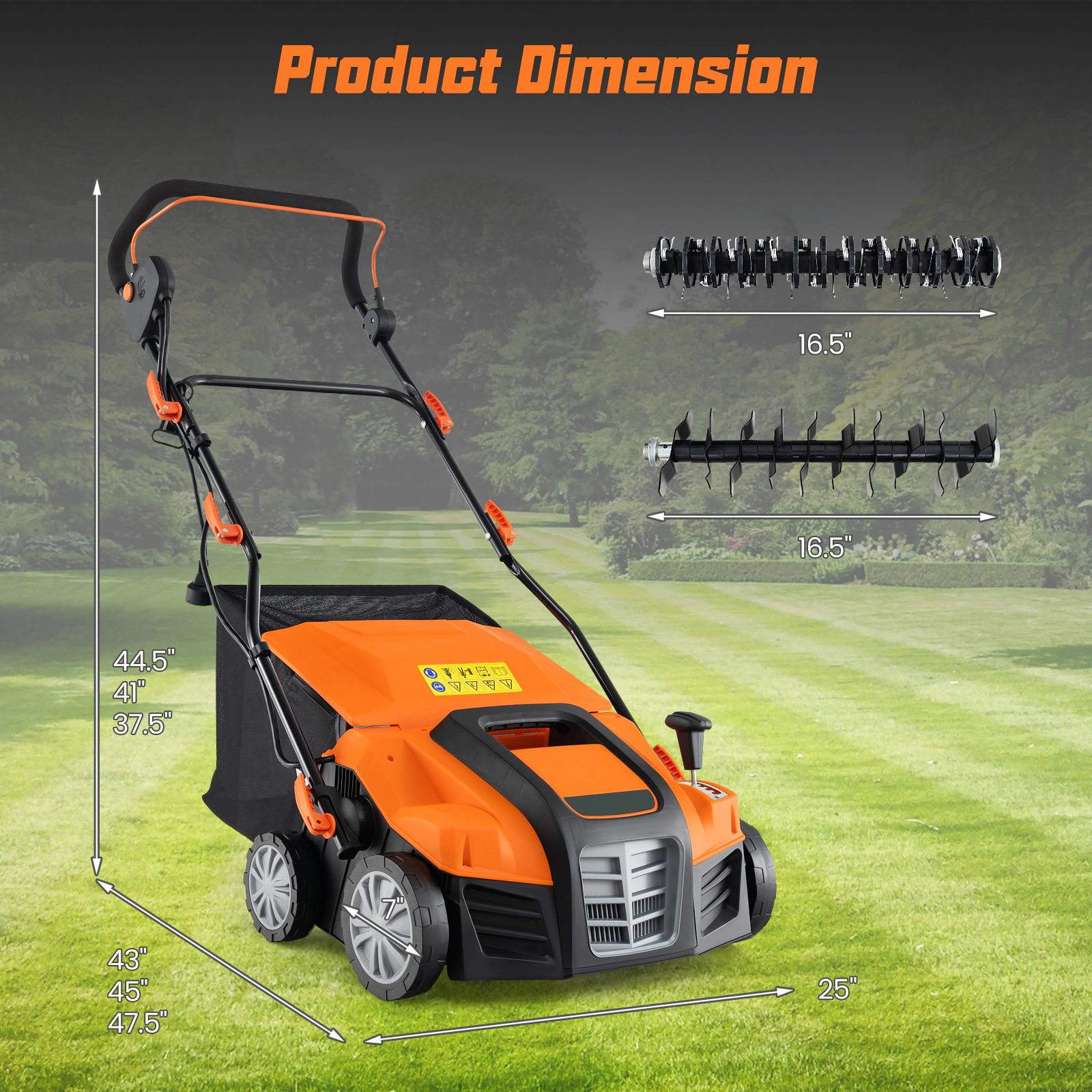 LJG 16-Inch Electric Lawn Dethatcher and Scarifier with Collection Bag