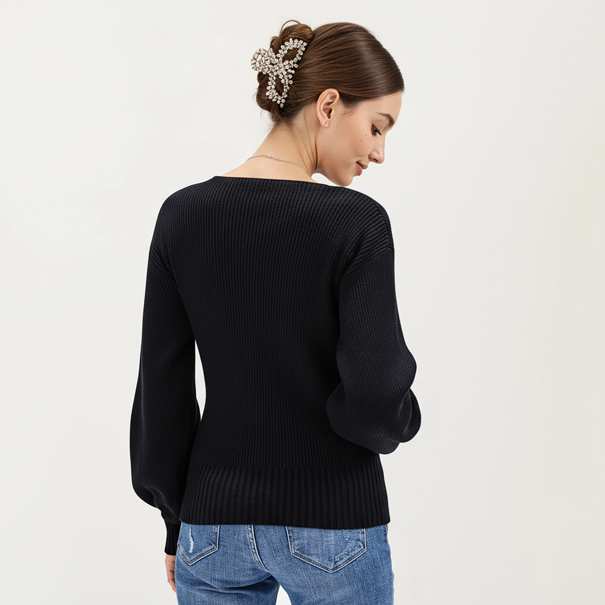 Anna-Kaci Women's Ribbed Wrap Front V-Neck Long Sleeve Knit Top