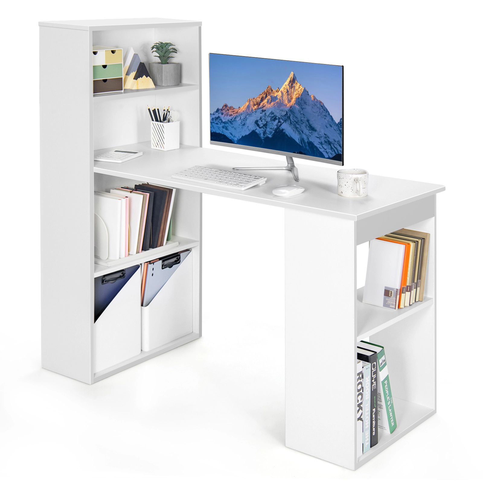 SUGIFT 6-Tier Storage Shelves and Bookcase Workstation 48 Inch Computer Desk