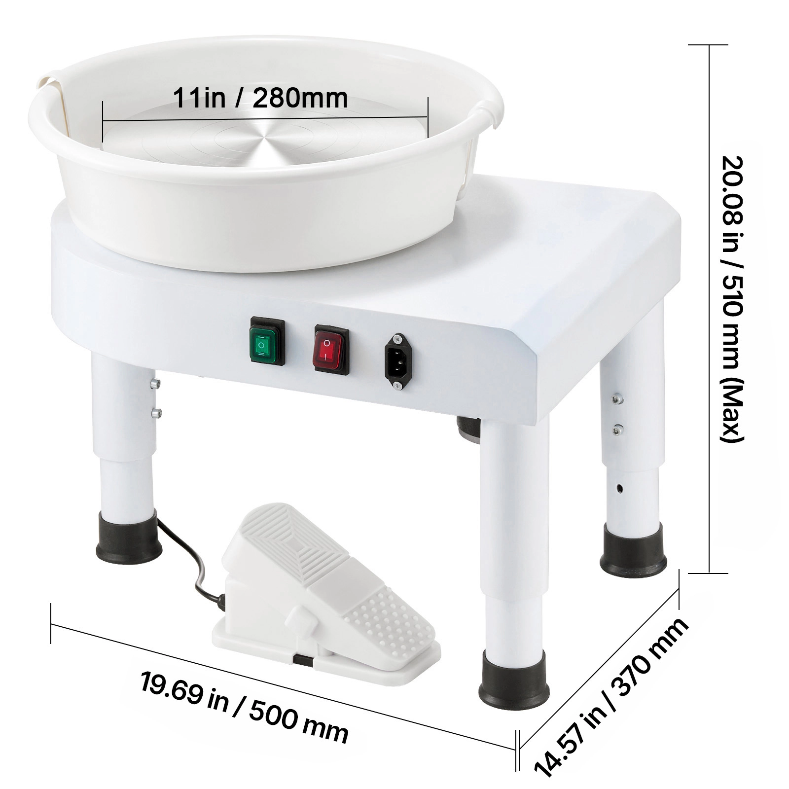 HONGGE Pottery Wheel Ceramic Wheel Forming Machine 60-300 RPM Adjustable Speed with Foot Pedal Control Detachable Basin