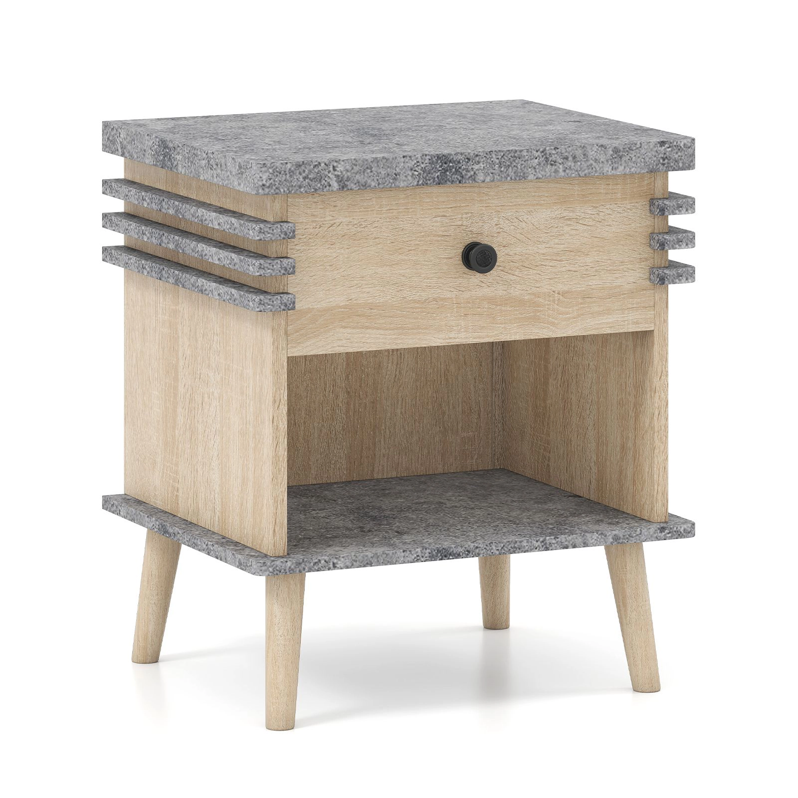 SlickBlue Unisex Antique Grey Faux Marble 3-Tier Nightstand