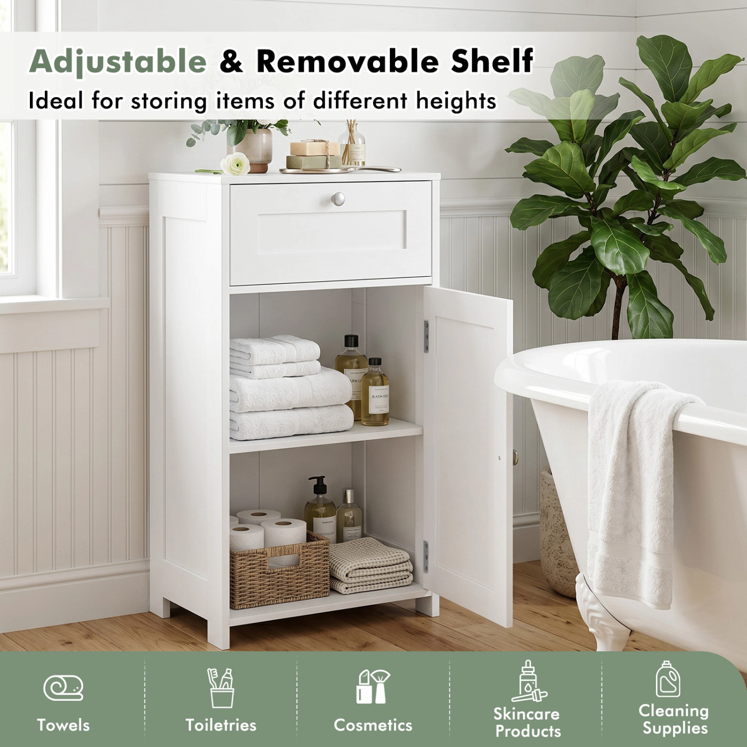 SlickBlue Bathroom Storage Cabinet with Drawer and Adjustable Shelf