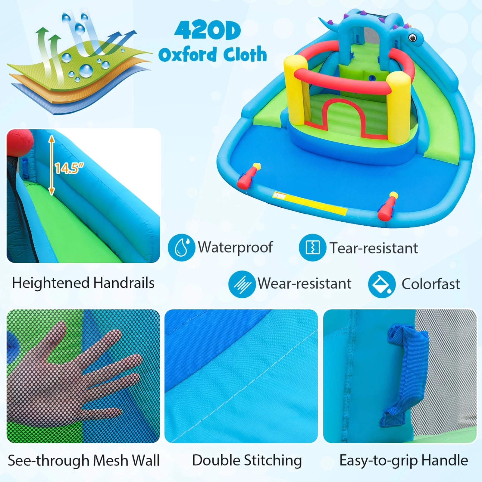 SUGIFT Dinosaur Themed Double Slides No Blower Kids Inflatable Water Slide Bounce House