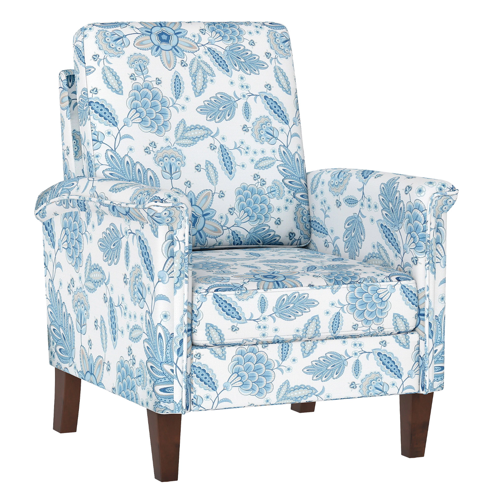 SUGIFT Floral Linen Accent Armchair with Solid Wood Frame 400-lb Capacity High Back 32-in Tall with 4-in Seat Cushion