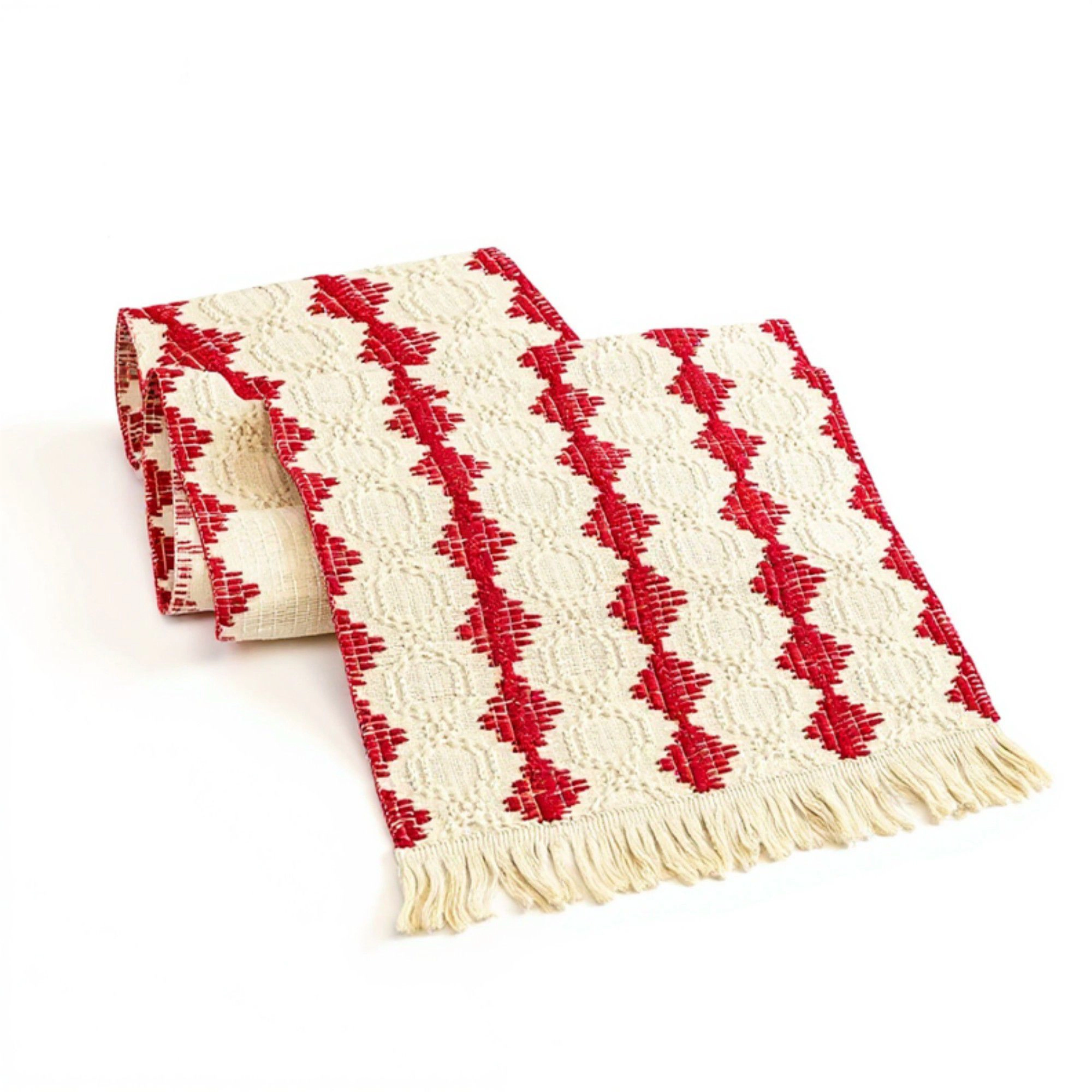 Alilang Women Woven Table Runner with Geometric Diamond Pattern and Fringe Ends