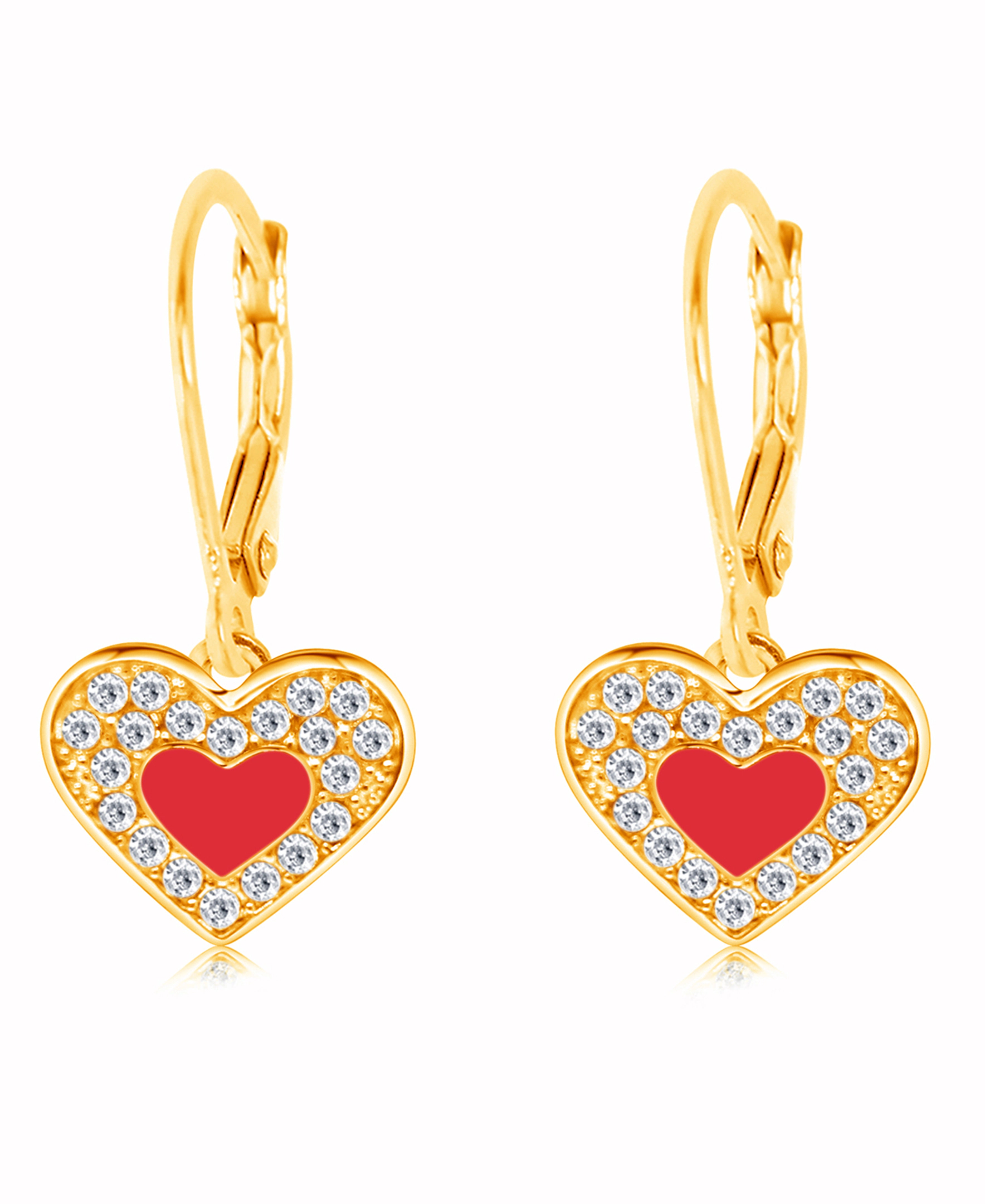 CHANTEUR Kids Yellow Gold Plated Heart Leverback Earrings - Sterling Silver Leverback, Hypoallergenic for Sensitive Ears