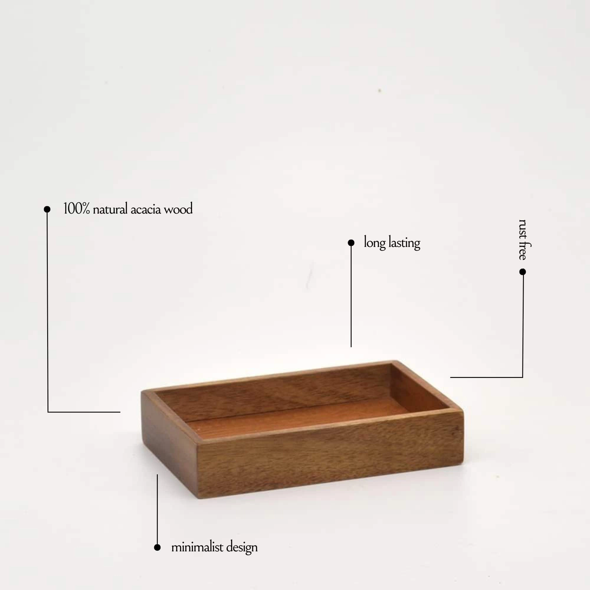 Evideco French Home Goods Solid Acacia Wood Soap Tray - Rectangular Natural Finish