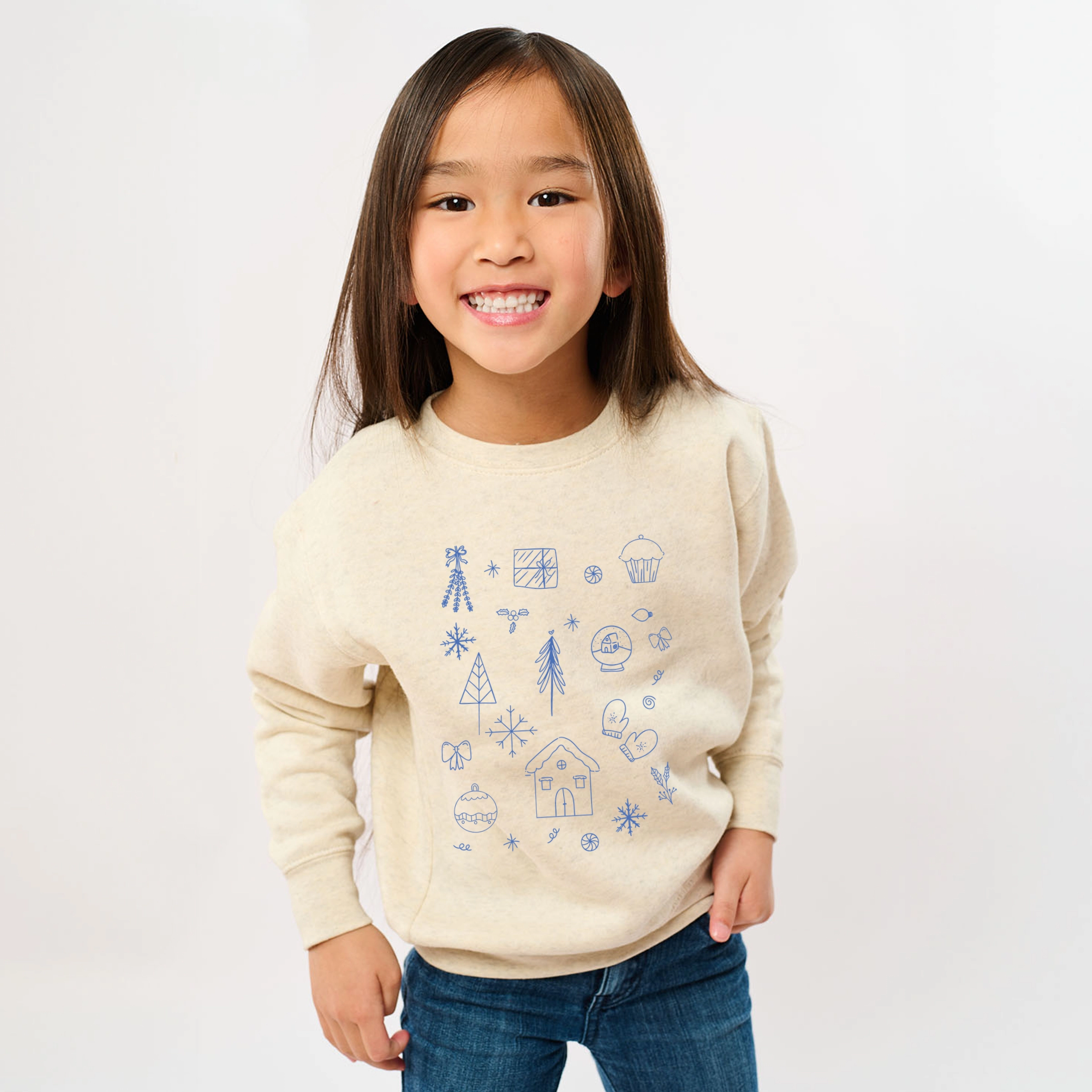 The Juniper Shop - Youth Graphic Sweatshirt Christmas Blue Sketches