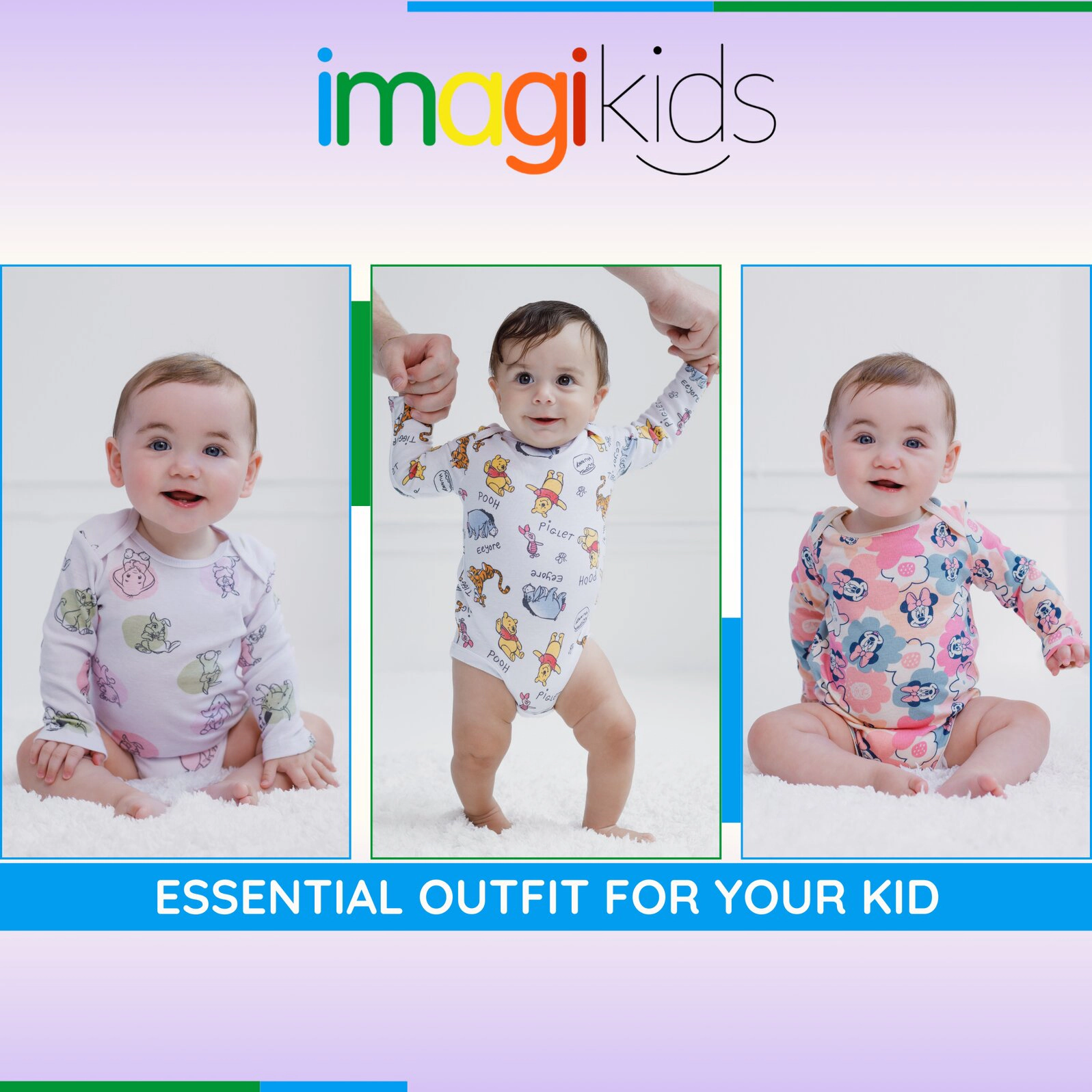 Disney Baby 3-Pack Long Sleeve Bodysuits