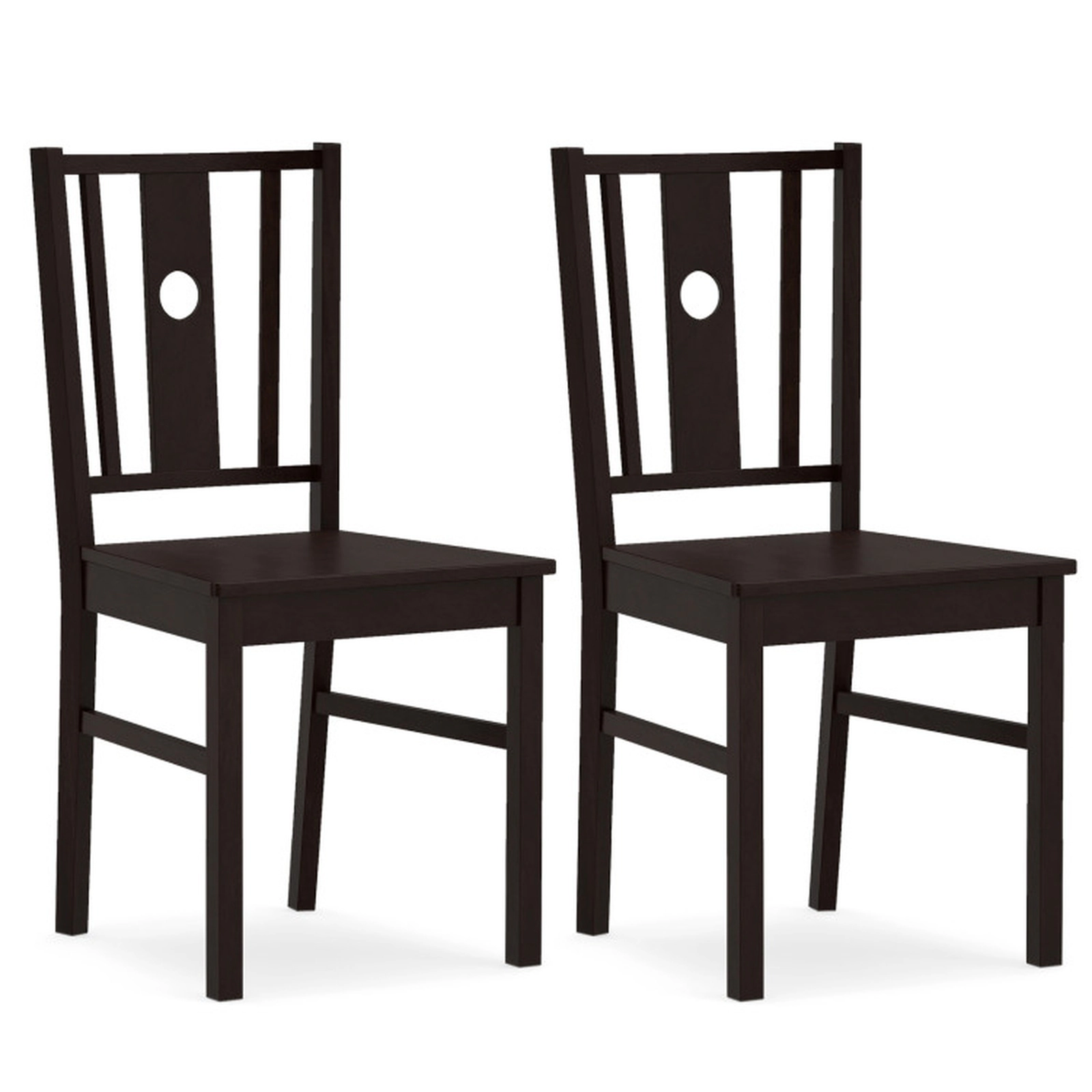 SUGIFT Set of 2 Solid Rubber Wood Kitchen Dining Chairs with Slatted Curved Backrest 330-lb Capacity Coffee