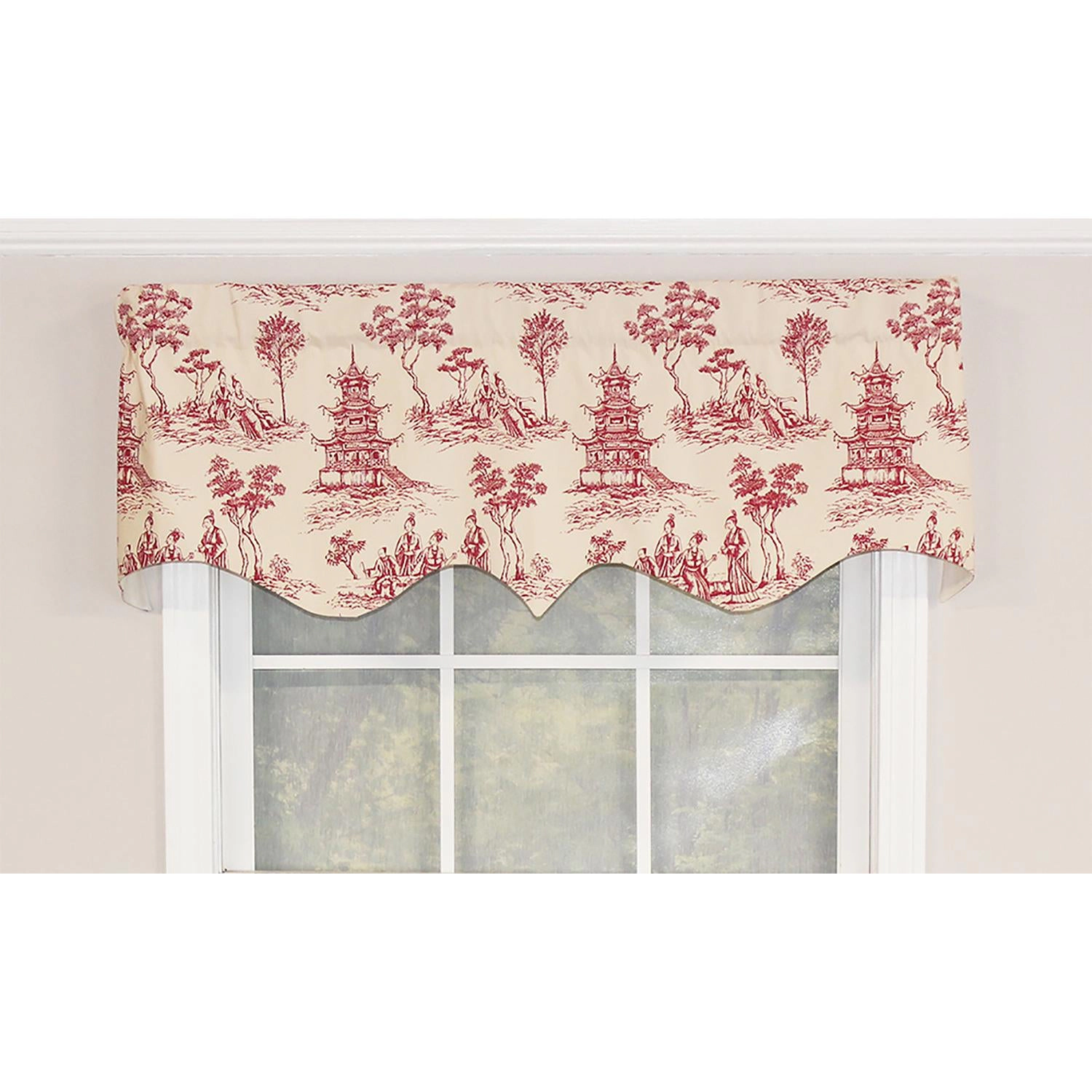 RLF Home Naomi Regal 100% Cotton with Fully Lined 3 Rod Pocket Valnance for Windows 50 x 17 Red