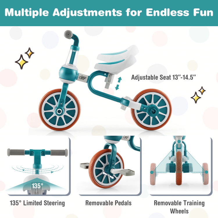 Hivvago 4-in-1 Kids Trike Bike with Adjustable Parent Push Handle and Seat Height