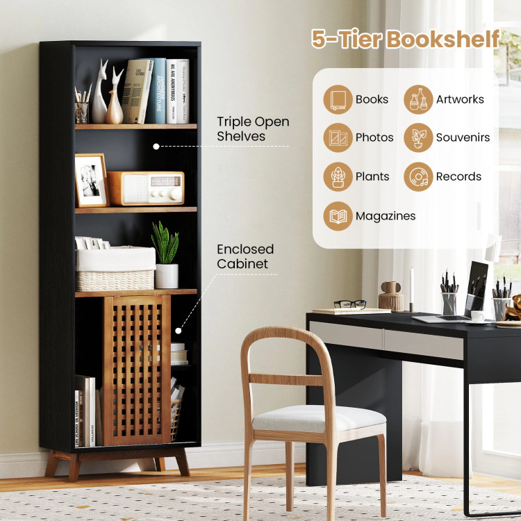 Hivvago 70 Inch 5-Tier Bookshelf with Reversible Adjustable Shelf