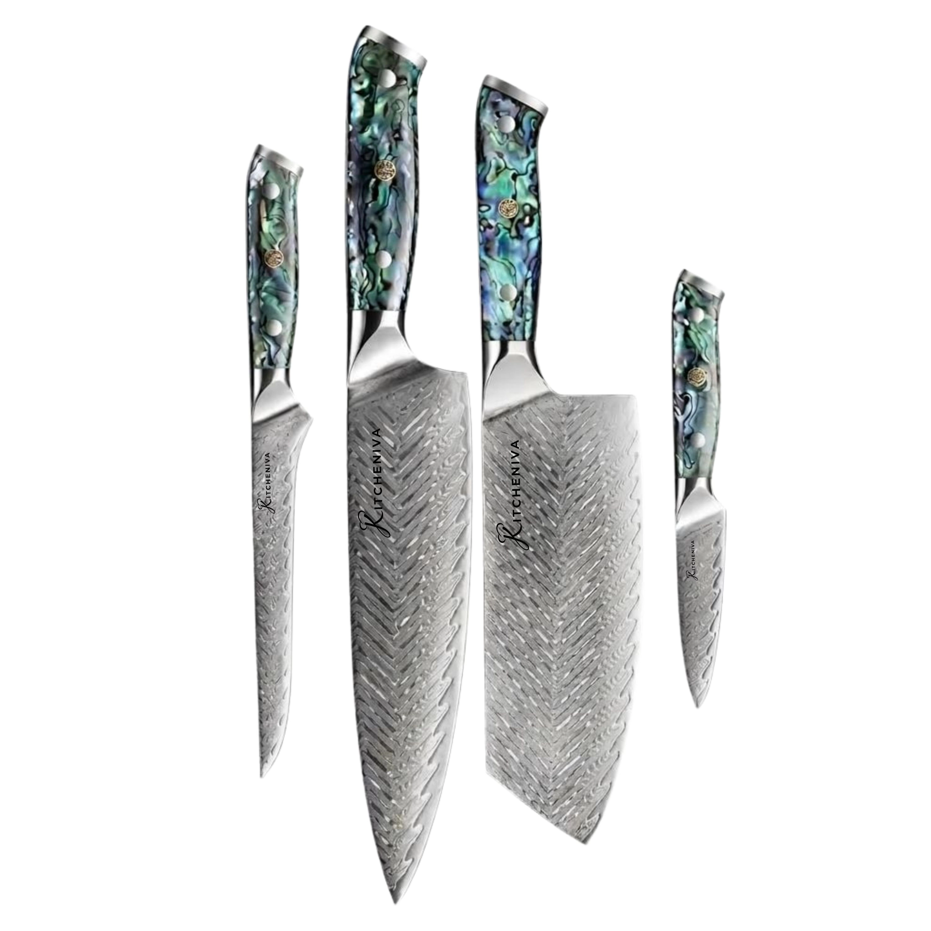 Kitcheniva 4-Piece VG10 Core Damascus Steel Knife Set With Abalone Shell Resin Handle