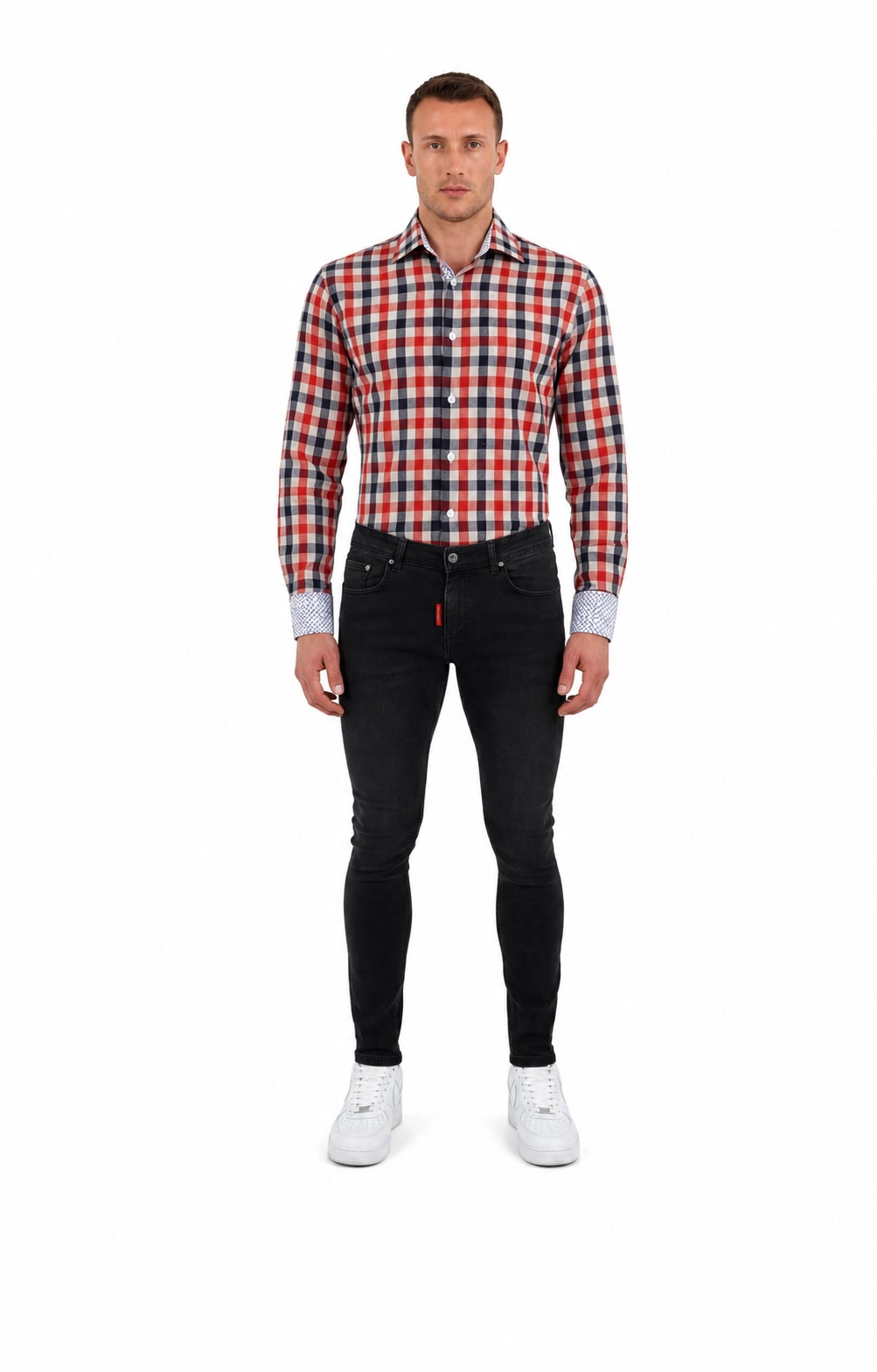 Elie Balleh Slim Fit Mens Gingham Plaid Shirt