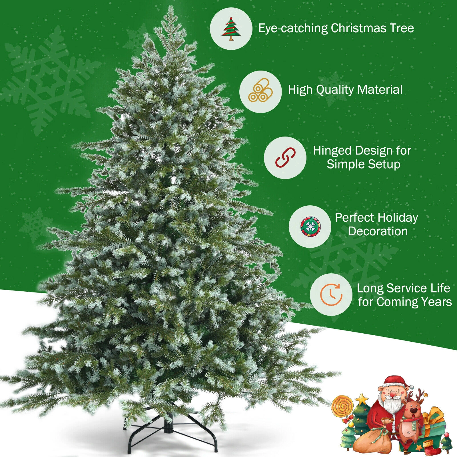 LJG 6 Feet Artificial Christmas Spruce Hinged Tree