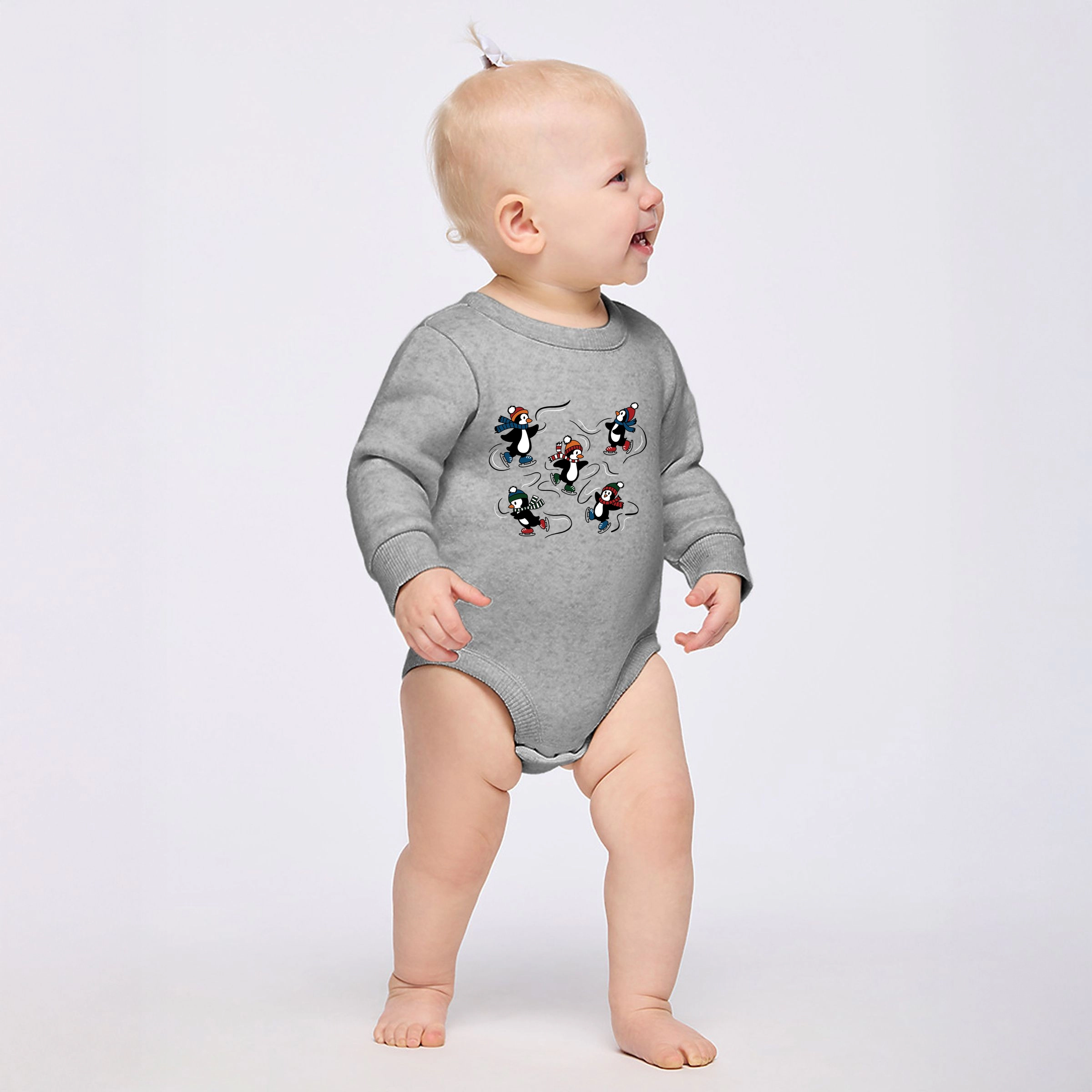 The Juniper Shop - Infant Fleece BodySuit Ice Skating Penguins