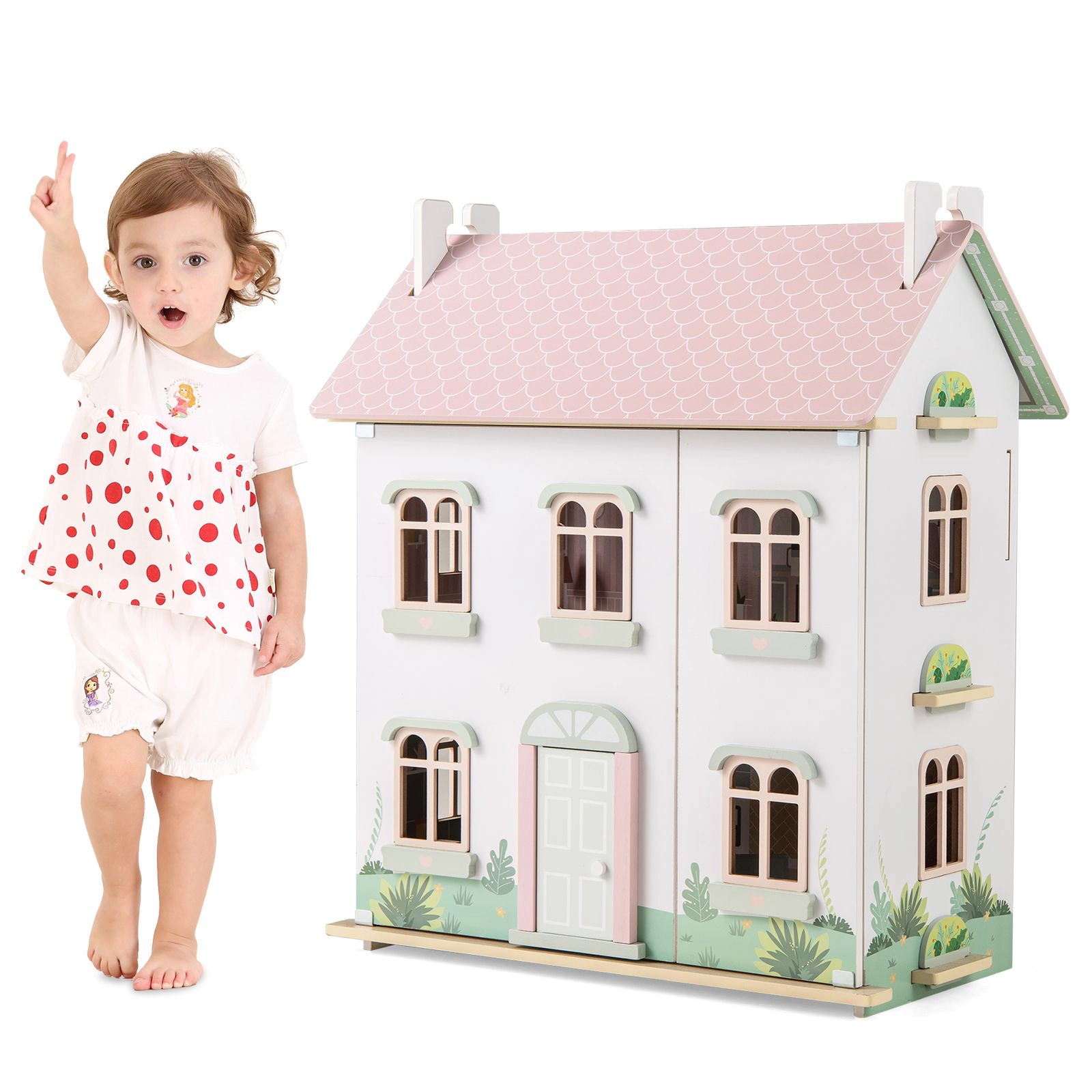 SlickBlue Kids Wooden Dream House with Realistic Rooms and Removable Roof Design