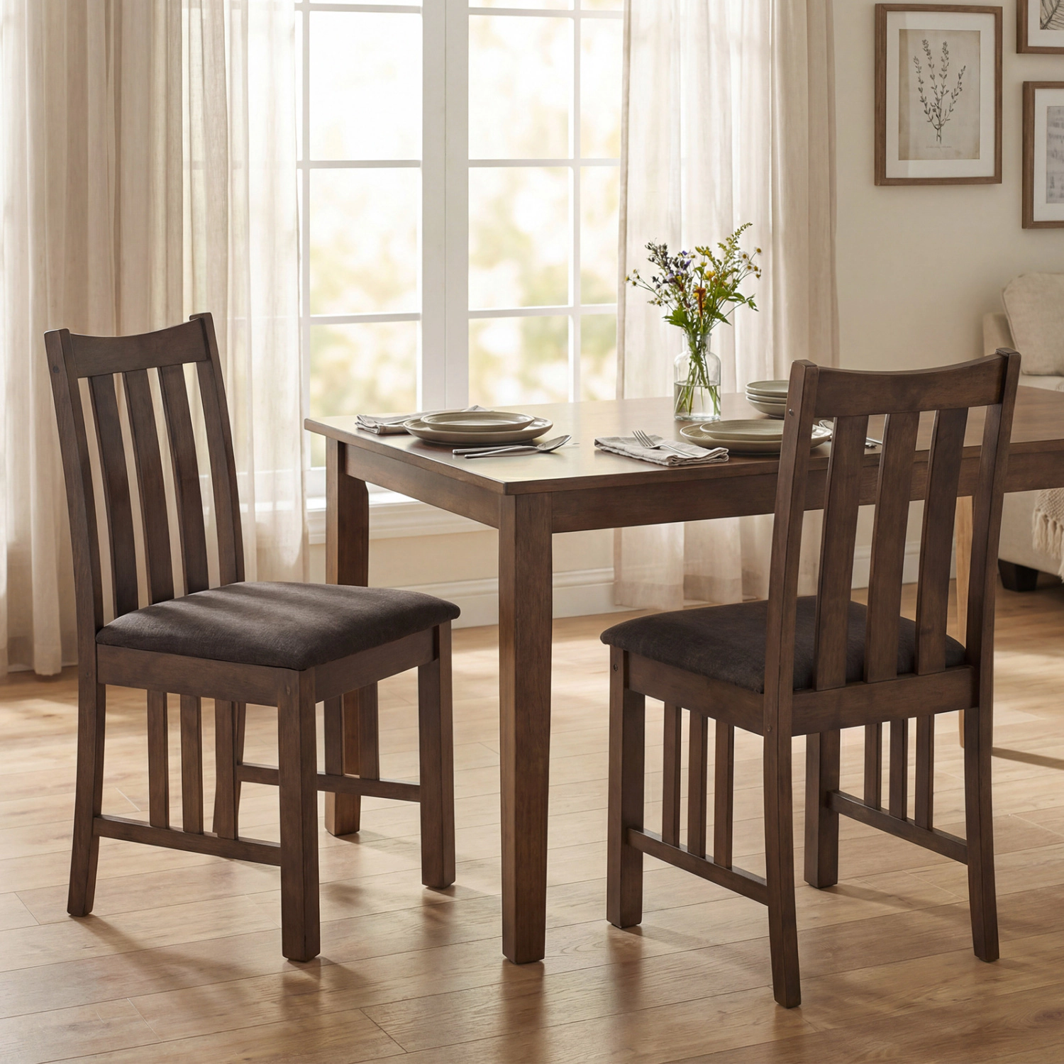 LJG Rubber Wood Dining Chairs Side Chairs Set of with Slat Back