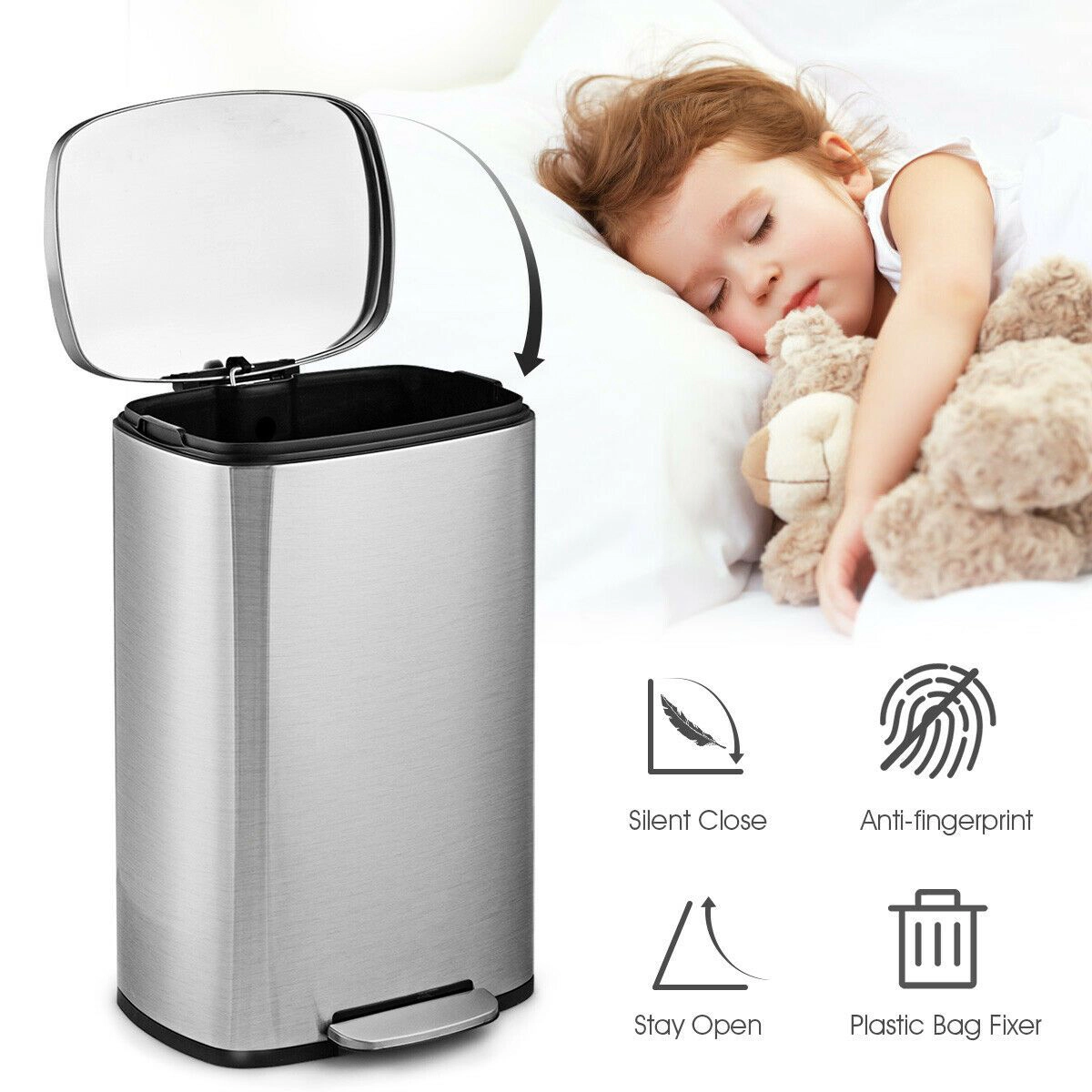 SlickBlue 13.2 Gallon Stainless Steel Kitchen Trash Can