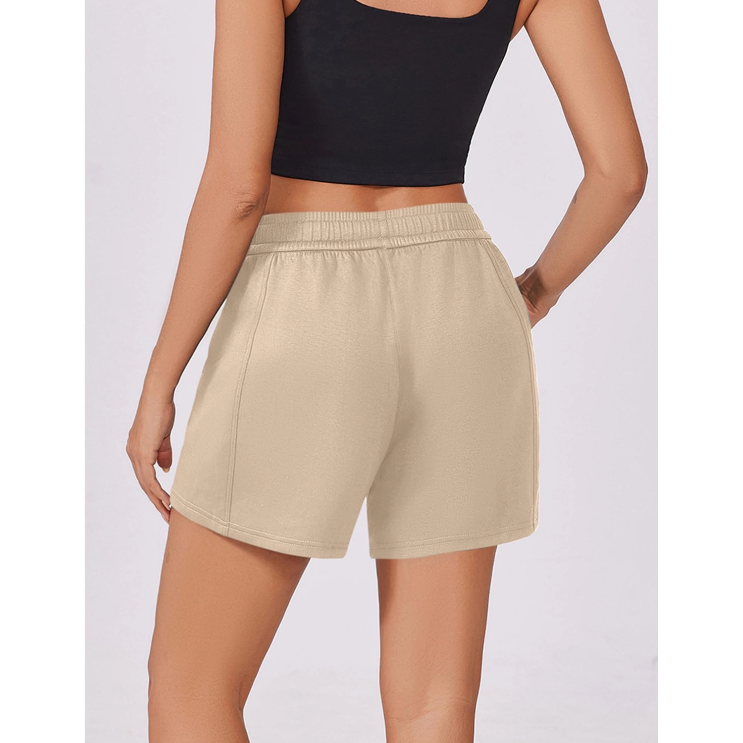 Pinspark Women's High Waist Elastic Sweat Shorts with Pockets