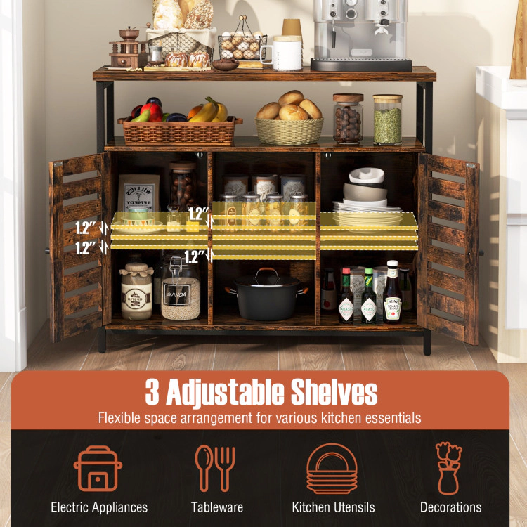 Glintex 39.5-Inch Industrial Sideboard with Louvered Doors and 200-Lb Top, Rustic Brown + Black