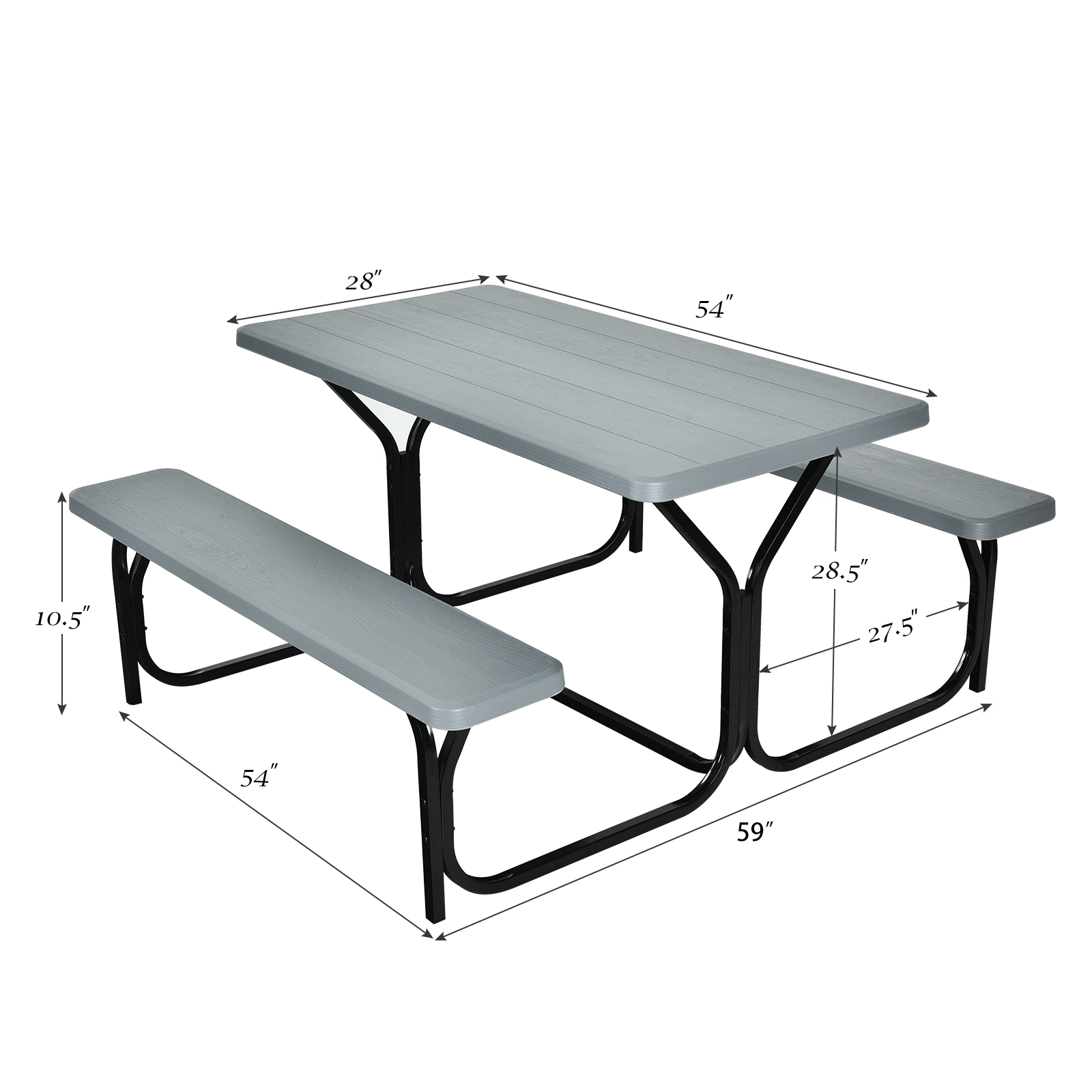 SUGIFT Gray 54-In Outdoor HDPE Picnic Table and Bench Set