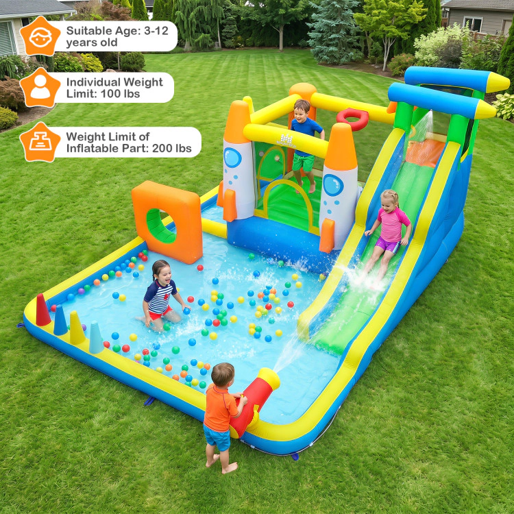 Hivvago 10-in-1 Inflatable Bounce House with Water Slide and 680W Blower for Kids