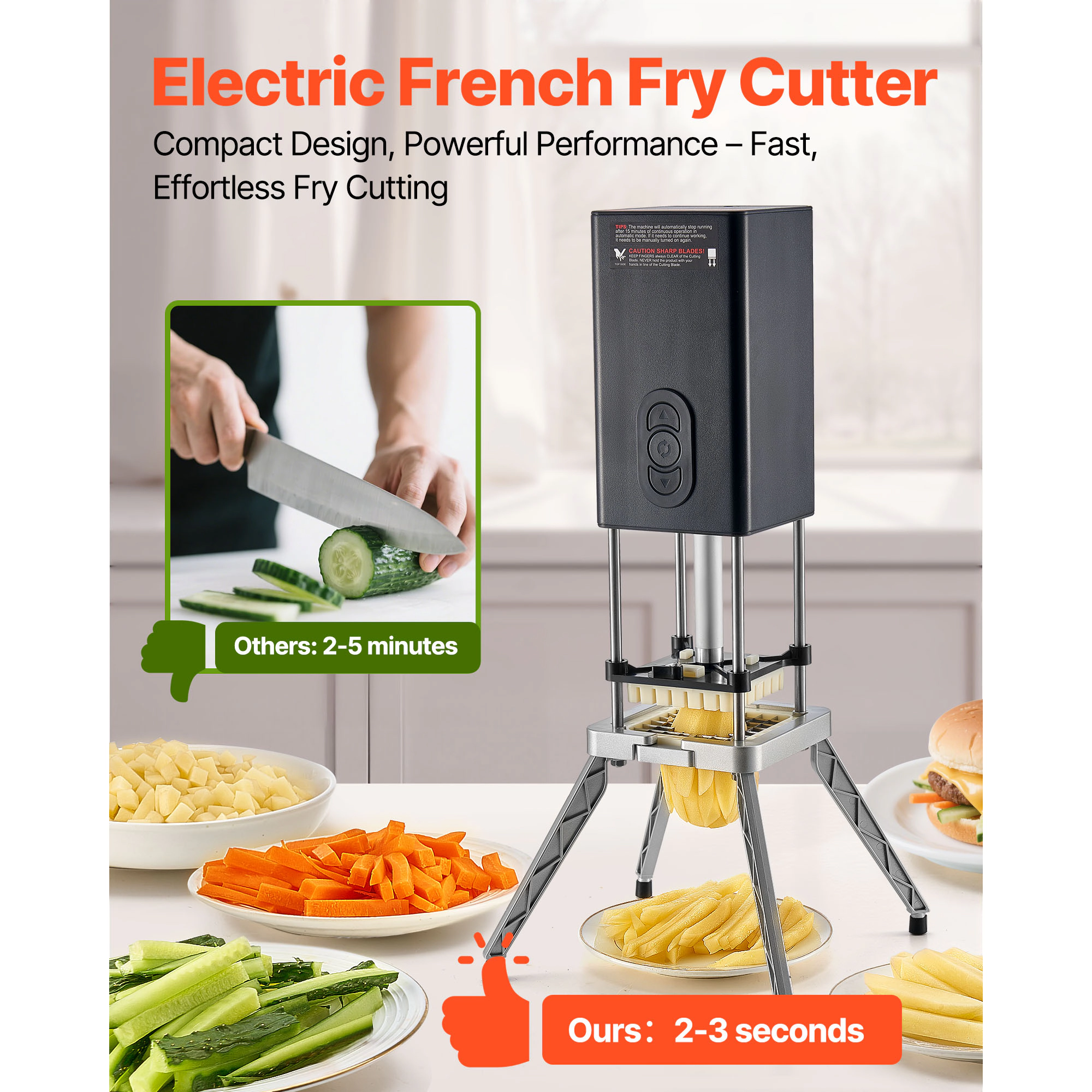 HONGGE Commercial French Fry Cutter Stainless Steel Vegetable Fruit Chopper with Replacement Blades 1/2-Inch 3/8-Inch