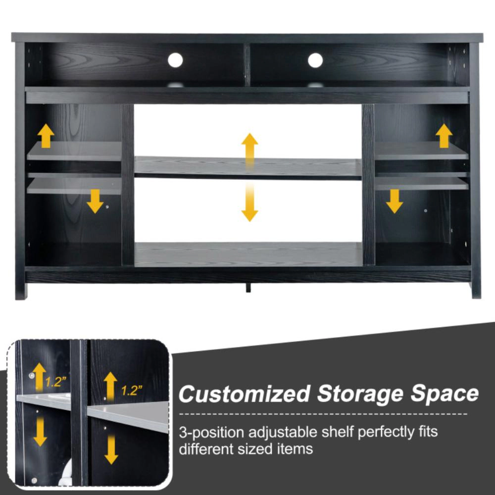 Hivvago 58 Inch Tv Stand Entertainment Console Center With Adjustable Open Shelves-Black