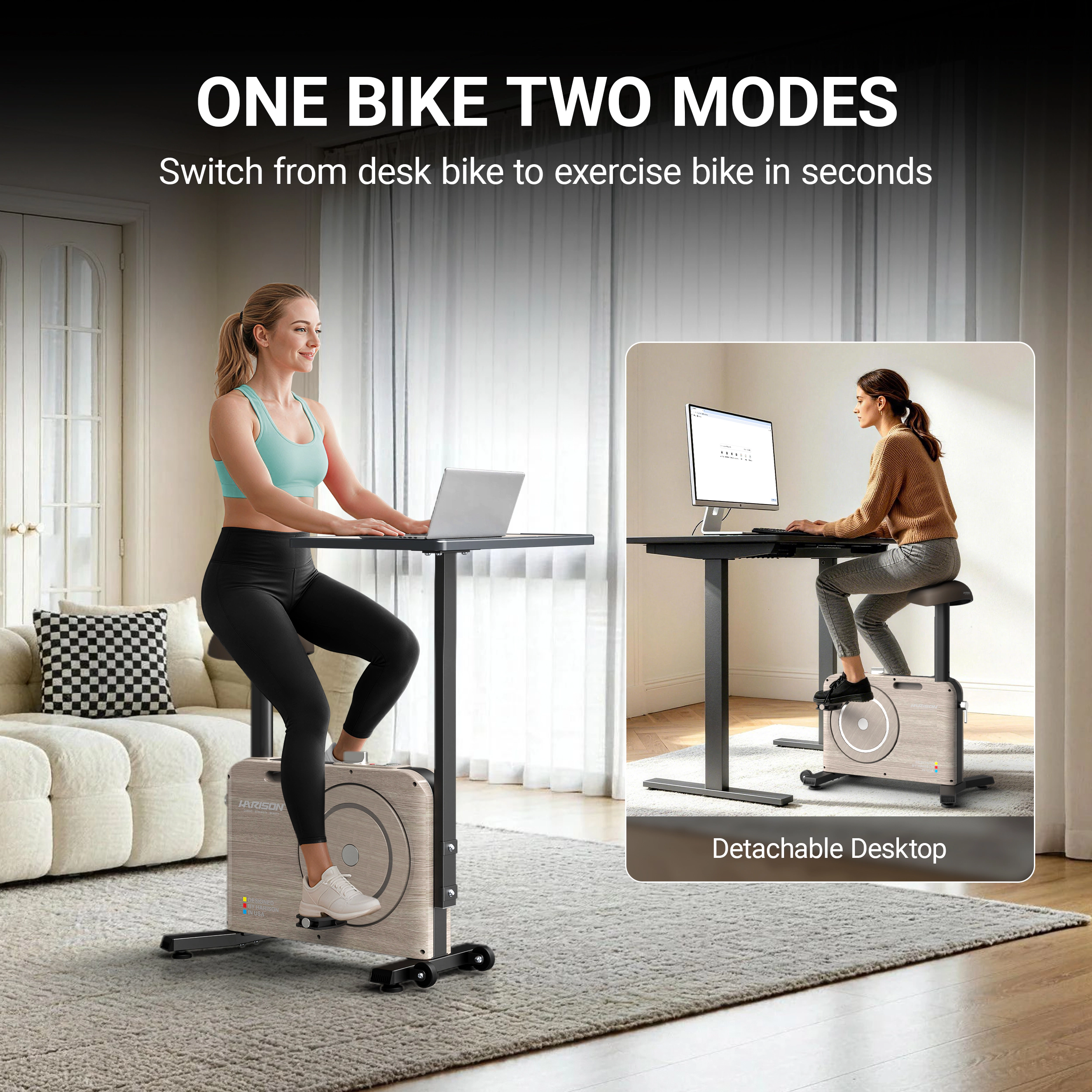HARISON 2-in-1 Home Office Stationary Bike with Adjustable Desk, Exercise Bike with Magnetic Resistance (HR-B15W)