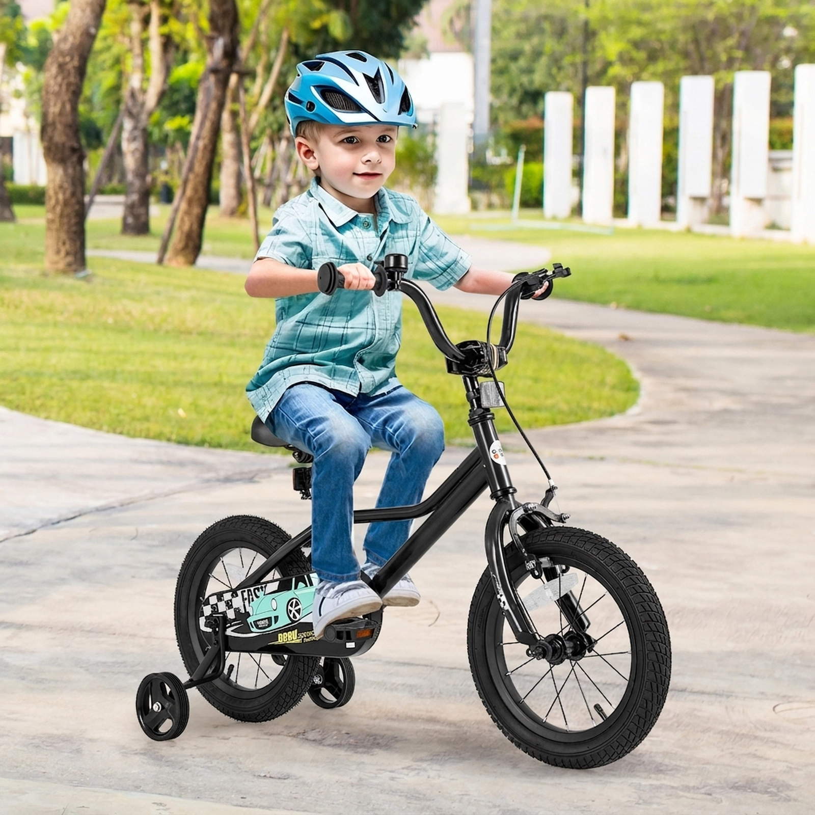 14-in Kids Bike Removable Training Wheels Low Step Frame Hand/Coaster Brakes Bell Reflectors Boys/Girls Ages 3-5 Black