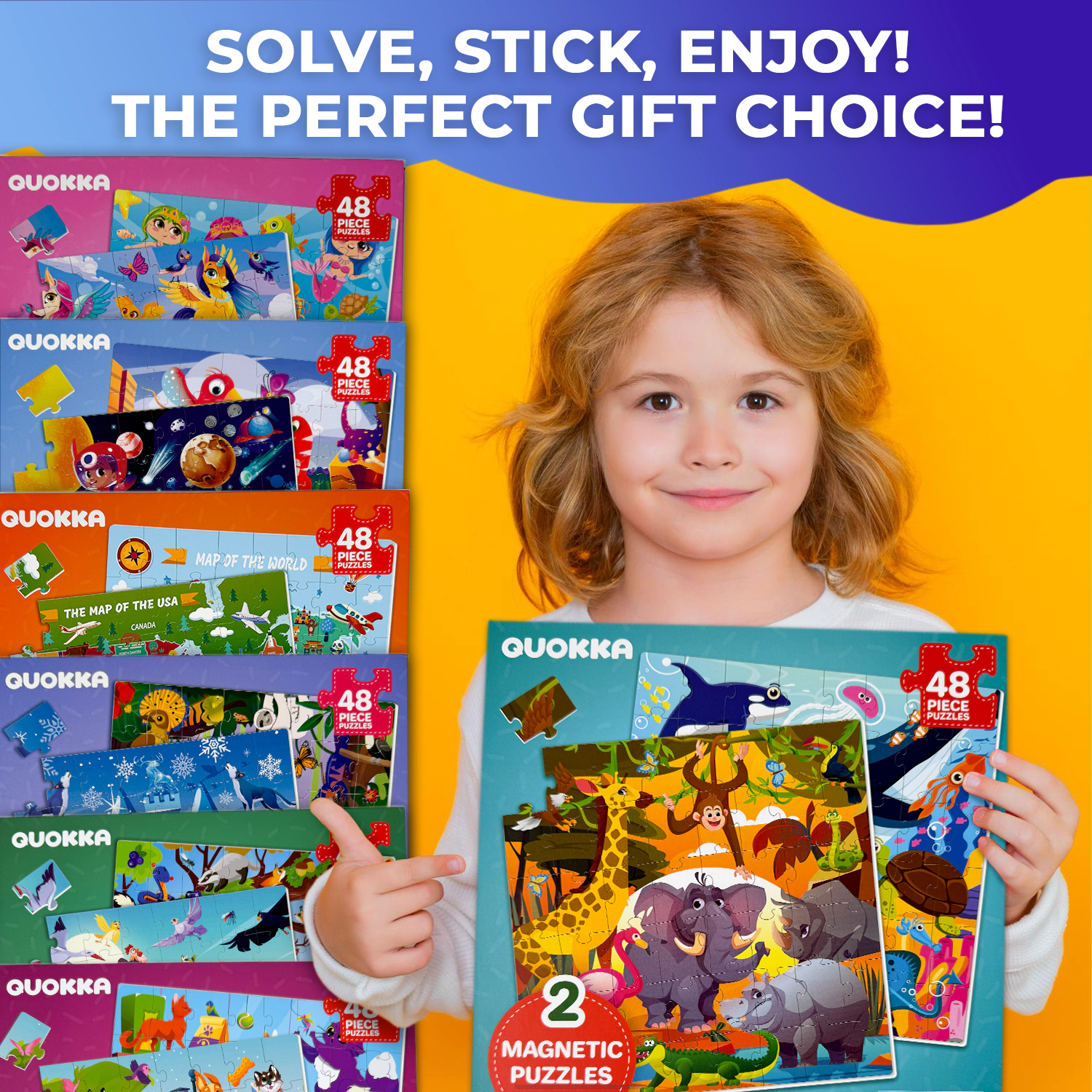 QUOKKA Magnetic Travel Puzzle Set - 2x48 Piece Jigsaw Puzzles with Animal, Fantasy and Map Themes for Kids Ages 2-8