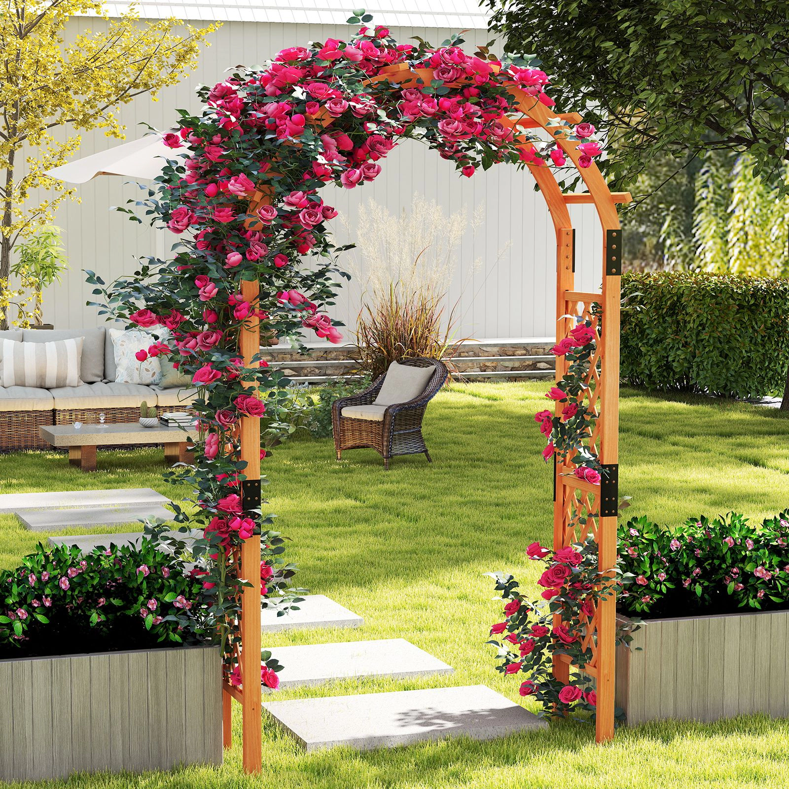Slickblue 7FT Wooden Garden Arch Arbor with Trellis Design