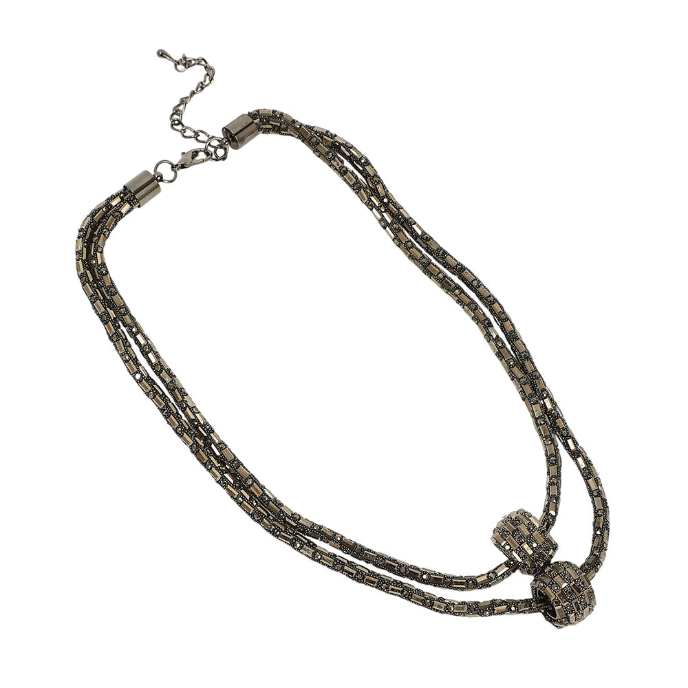 SOHI Women's Charcoal Grey the Mirror Multi-Layer Necklace