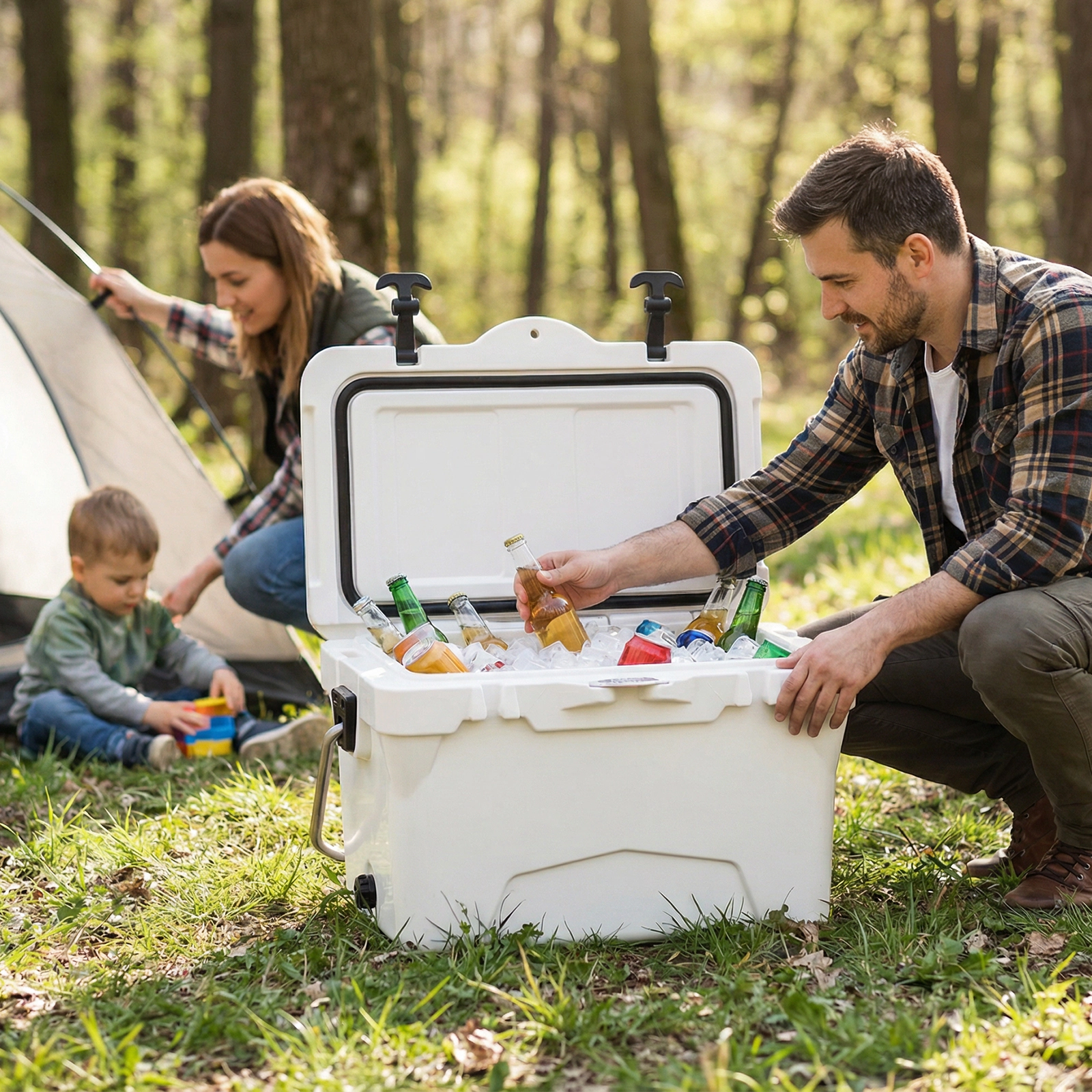 SUGIFT 20 Quart Portable Hard Cooler with Built-in Ruler and Bottle Opener 440-lb Capacity Gray/Khaki/White