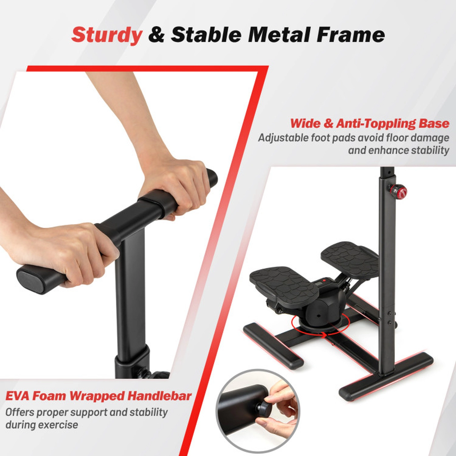 SUGIFT Black Twist Stair Stepper with Adjustable Handlebar and LCD Monitor 23-in W 19-in D 300-lb User Capacity