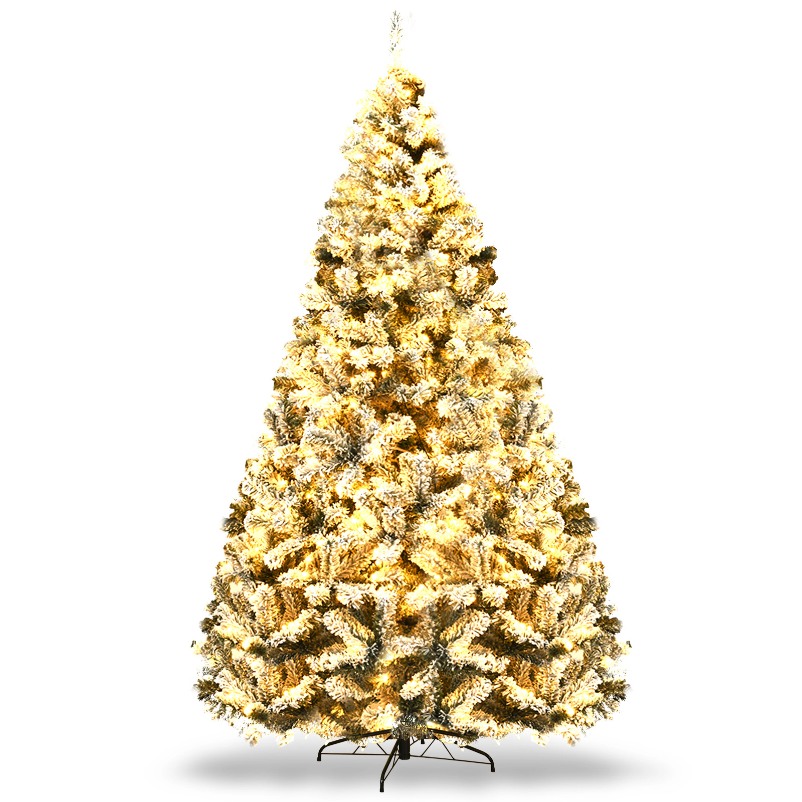 SUGIFT Pre-Lit Snow Flocked Hinged Artificial Christmas Tree 9-ft Tall 5-ft Diameter 1498 Tips 550 LED Lights with Metal