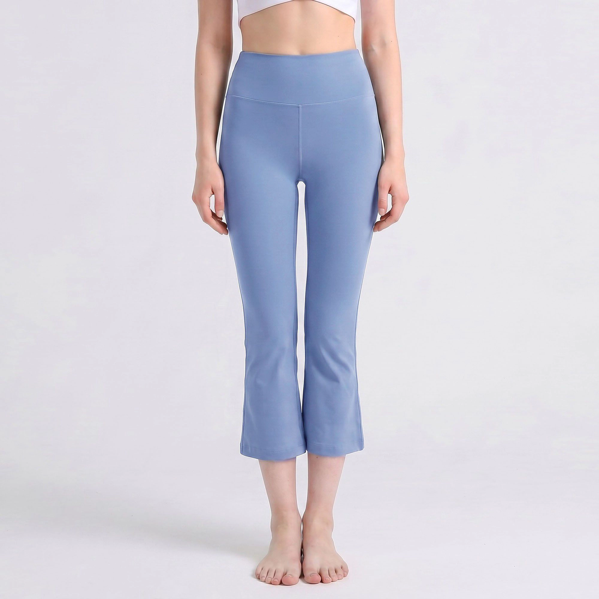 Anna-Kaci Women's High-Waist Cropped Flare Leggings with Wide Waistband Smooth Stretch Pull On Yoga Pants
