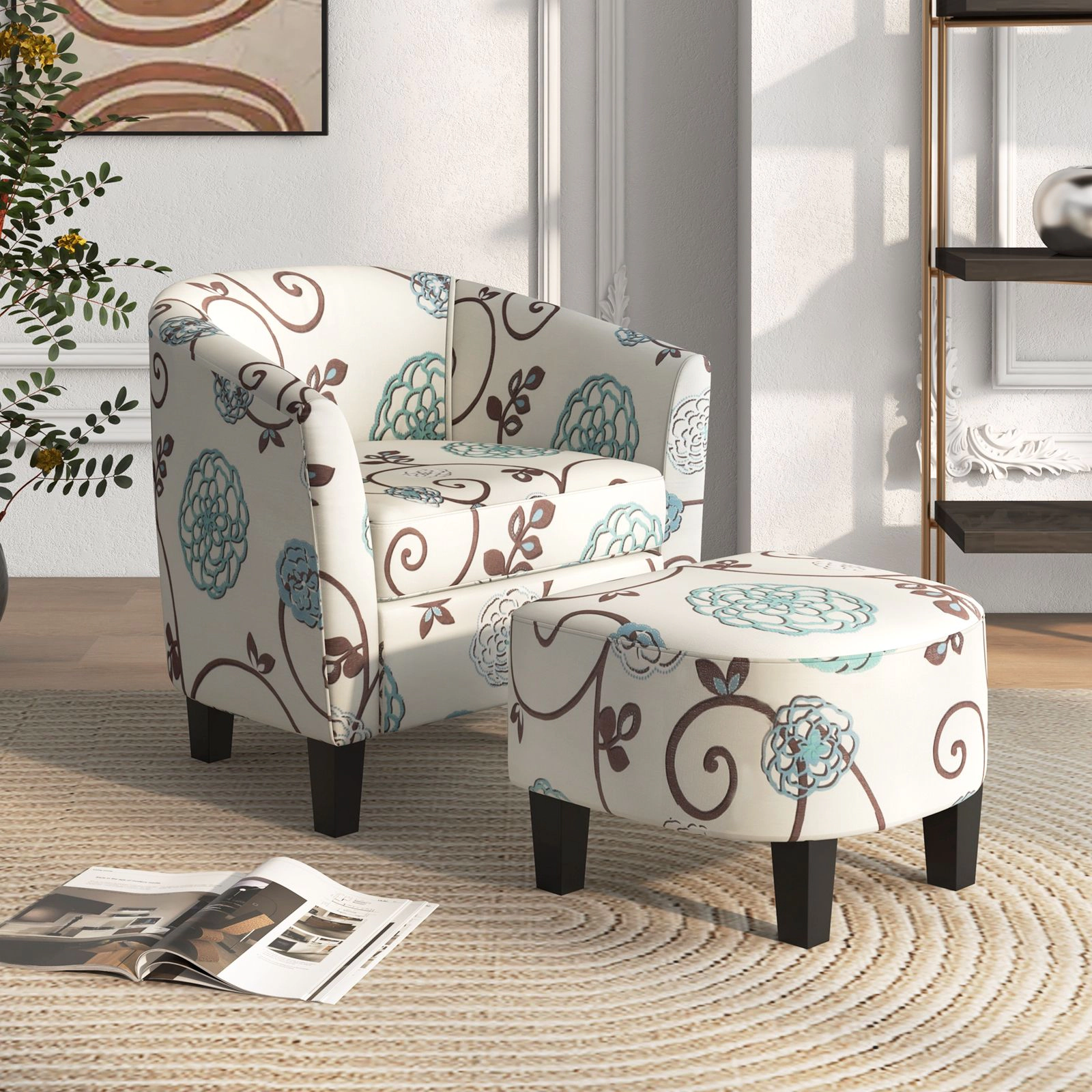 SlickBlue Accent Chair with Ottoman Fabric Upholstered Armchair Living Room Chair