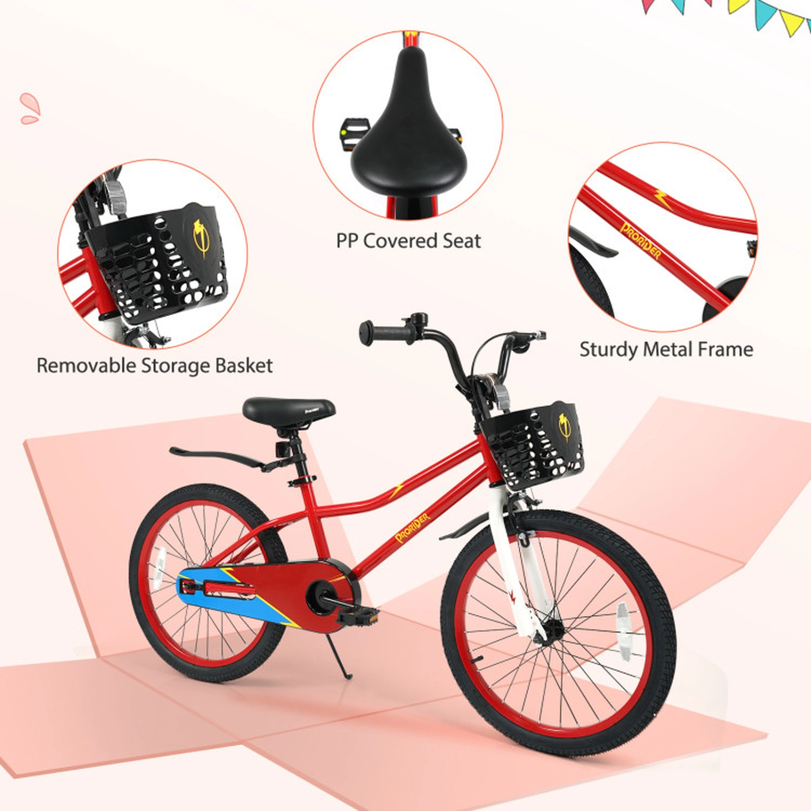 SUGIFT 20-Inch Kids Bicycle with Adjustable Seat Hand and Coaster Brakes 143-lb Capacity Ages 8+ Navy/Red/White