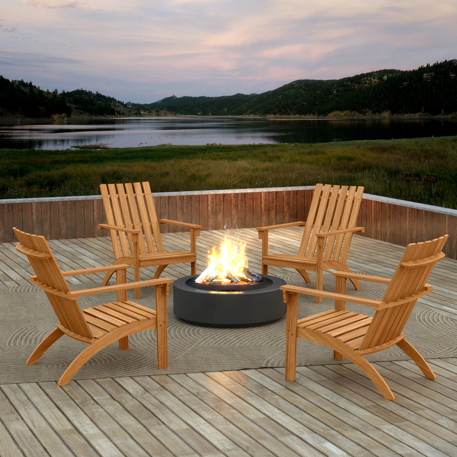 LJG Outdoor Durable Patio Acacia Wood Adirondack Lounge Armchair